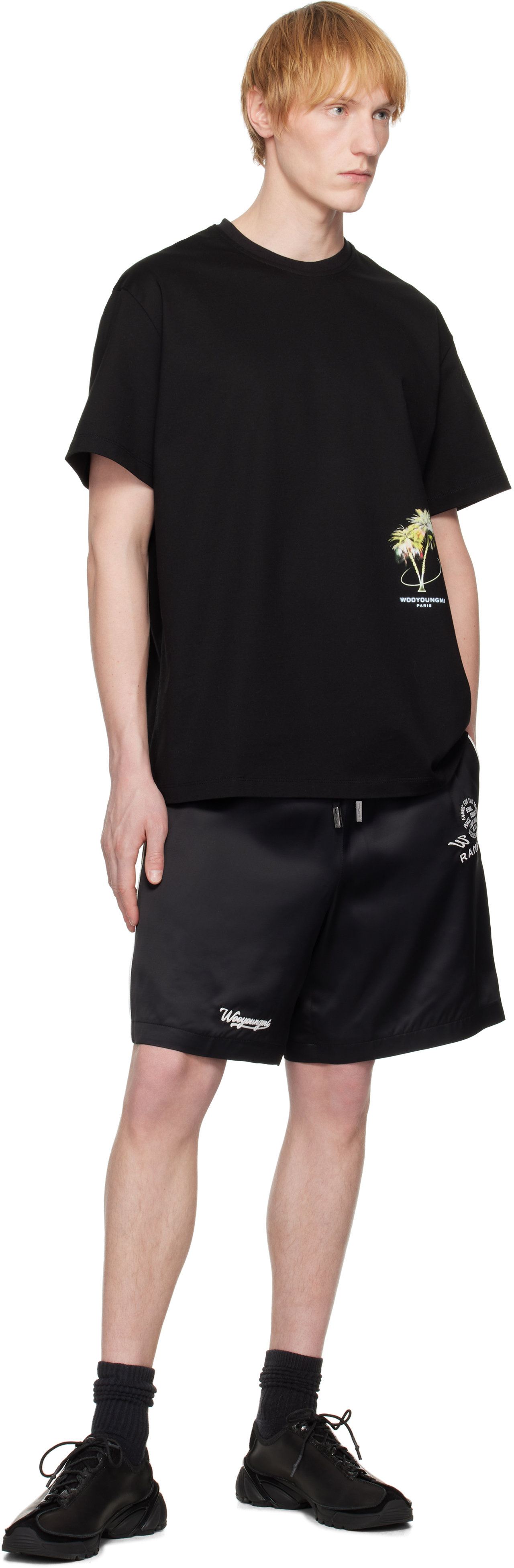 Wooyoungmi Black Crewneck T-shirt With Logo Detail On The Front And Maxi Logo Print On The Rear In Cotton Man In Black718b