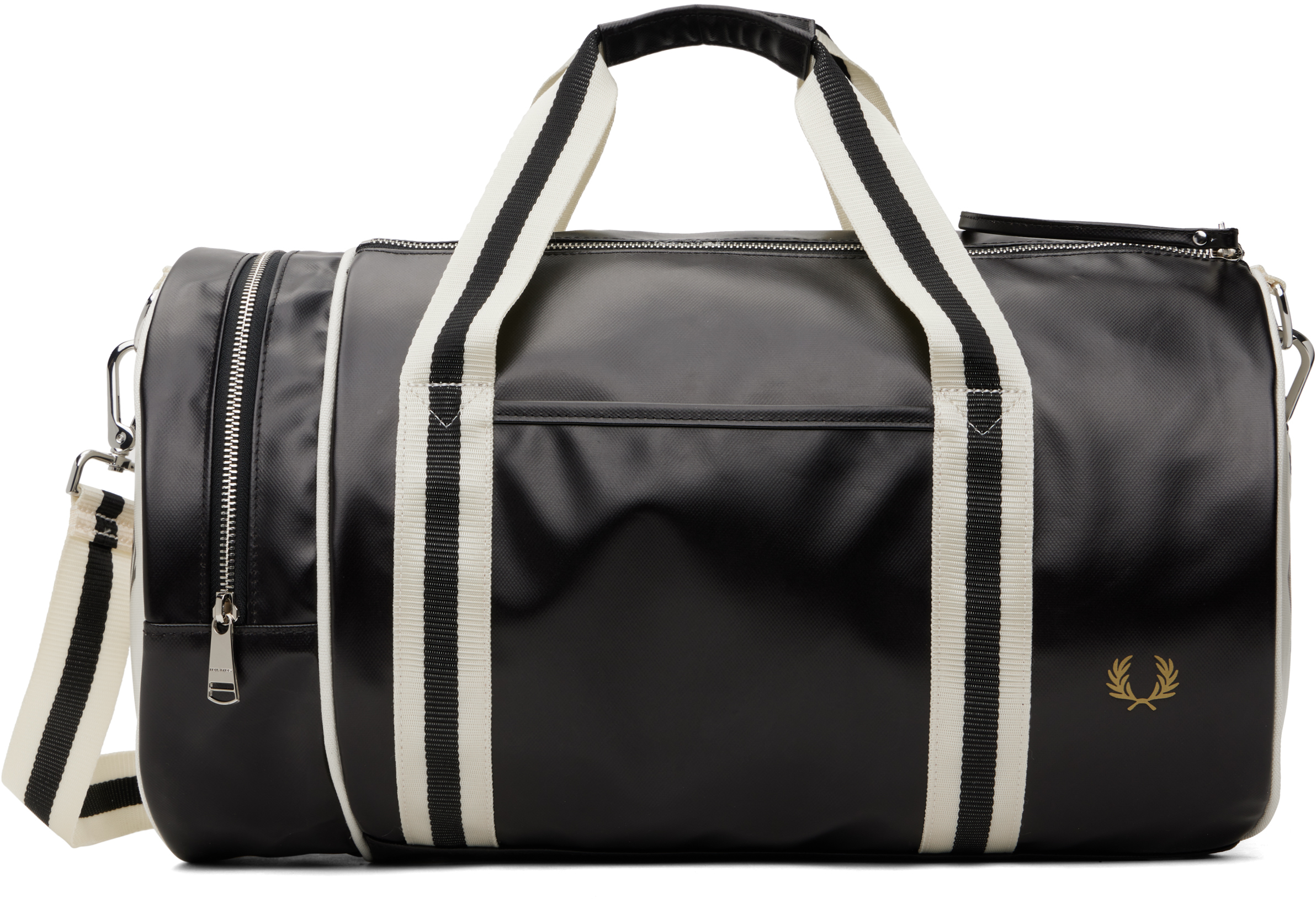 Shop Fred Perry Black & Off-white Classic Barrel Duffle Bag In D57