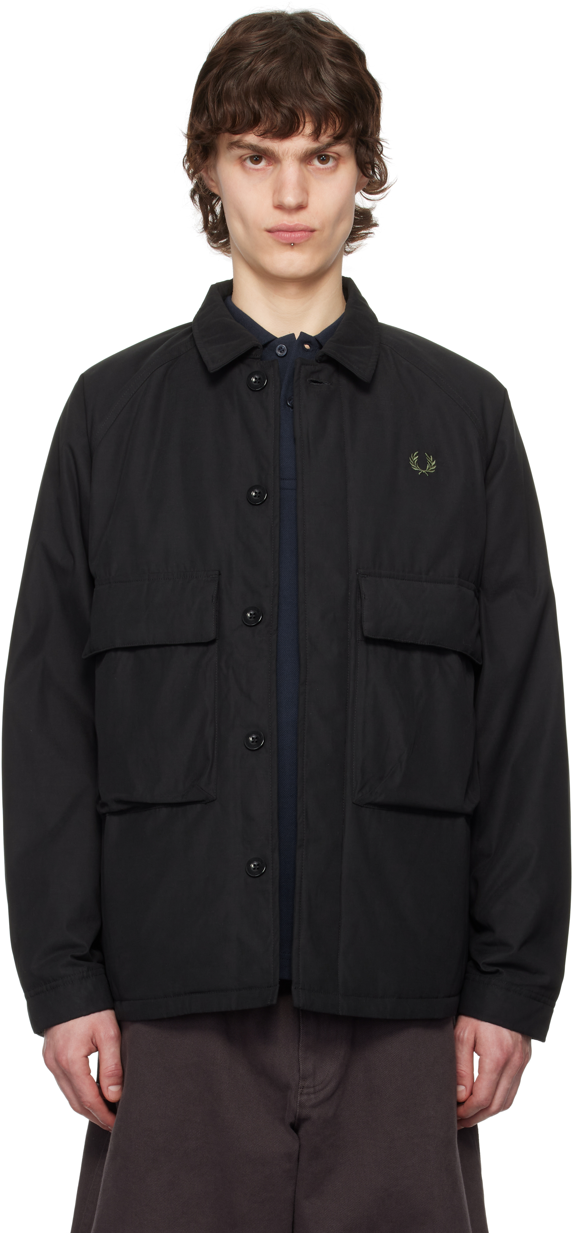 FRED PERRY ブラック ジャケット Contrast Tape Track Jacket(S W71：NAVY / CARRINGTON ROAD