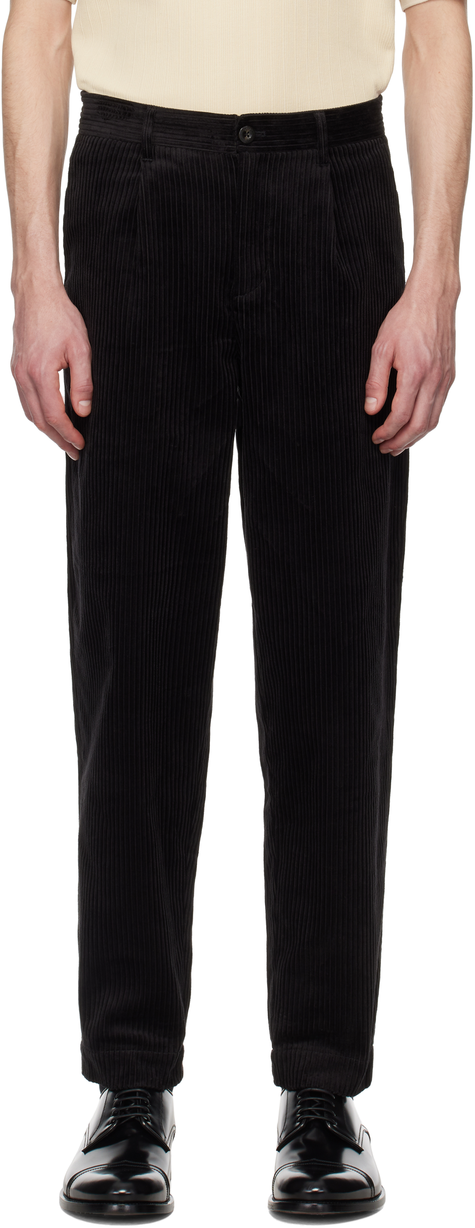 Black Corduroy Tapered Trousers