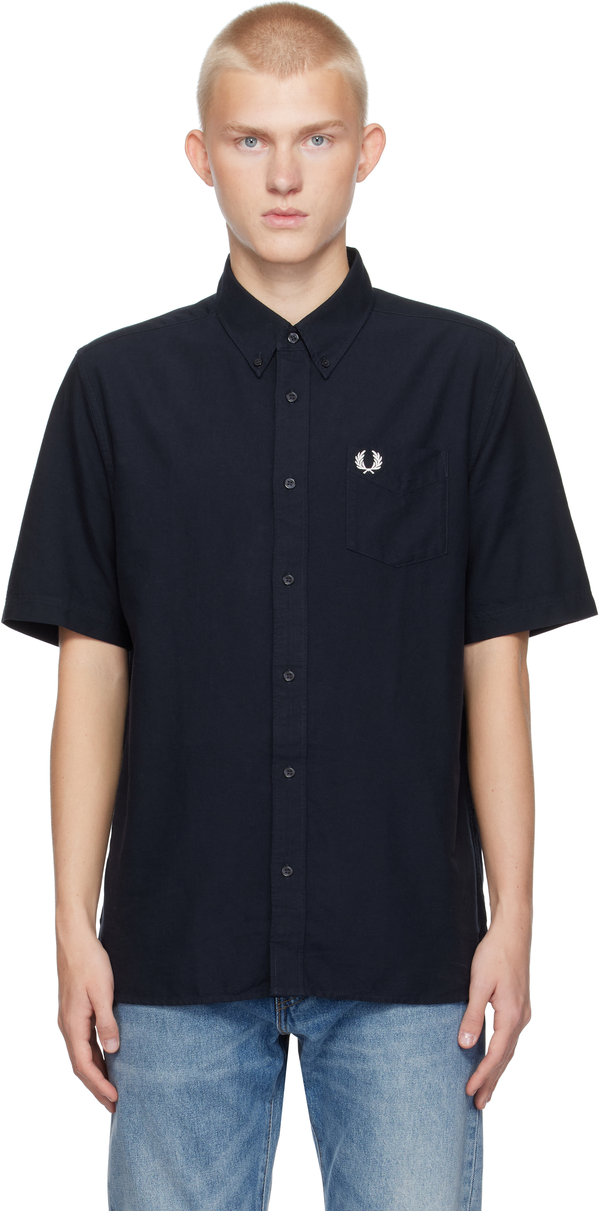 Shop Fred Perry Navy Oxford Shirt In 608 Navy