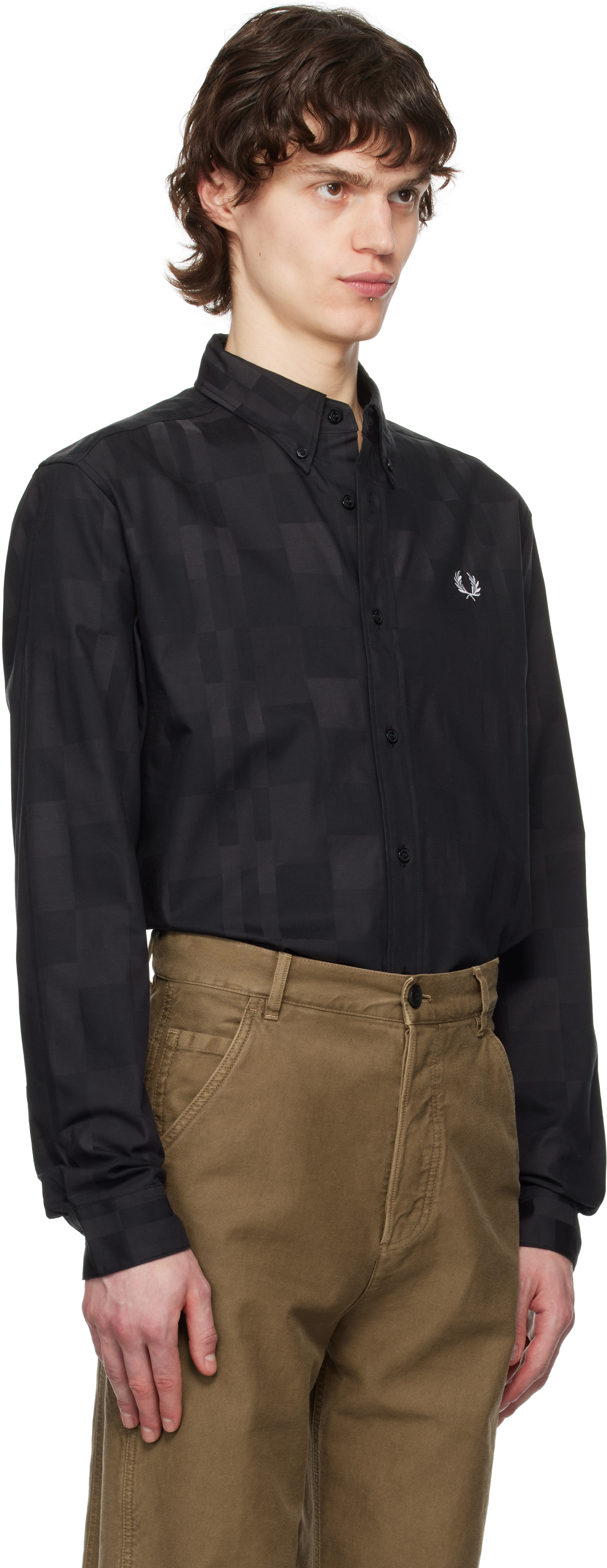 Fred Perry Black Checkerboard Shirt In 102