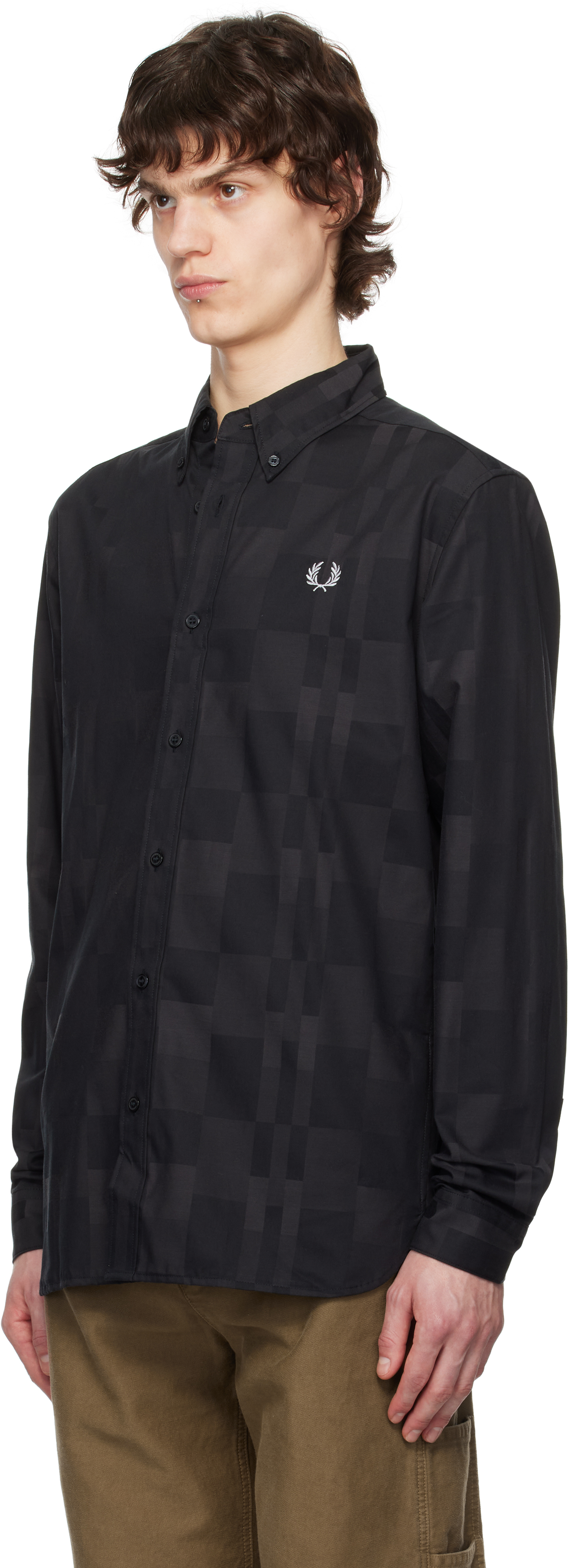 Fred Perry Black Checkerboard Shirt In 102