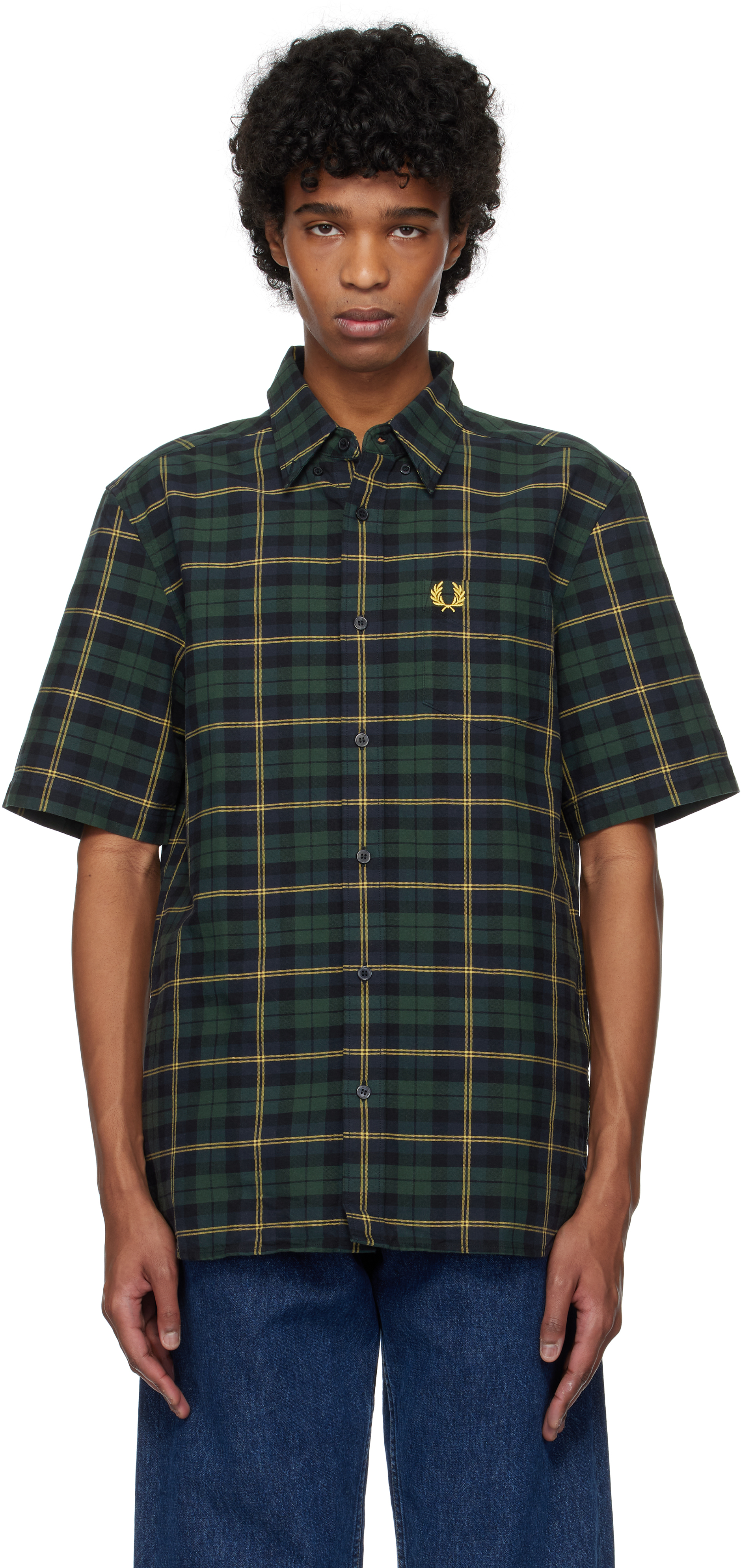 Fred Perry Navy & Green Oxford Tartan Shirt In 608