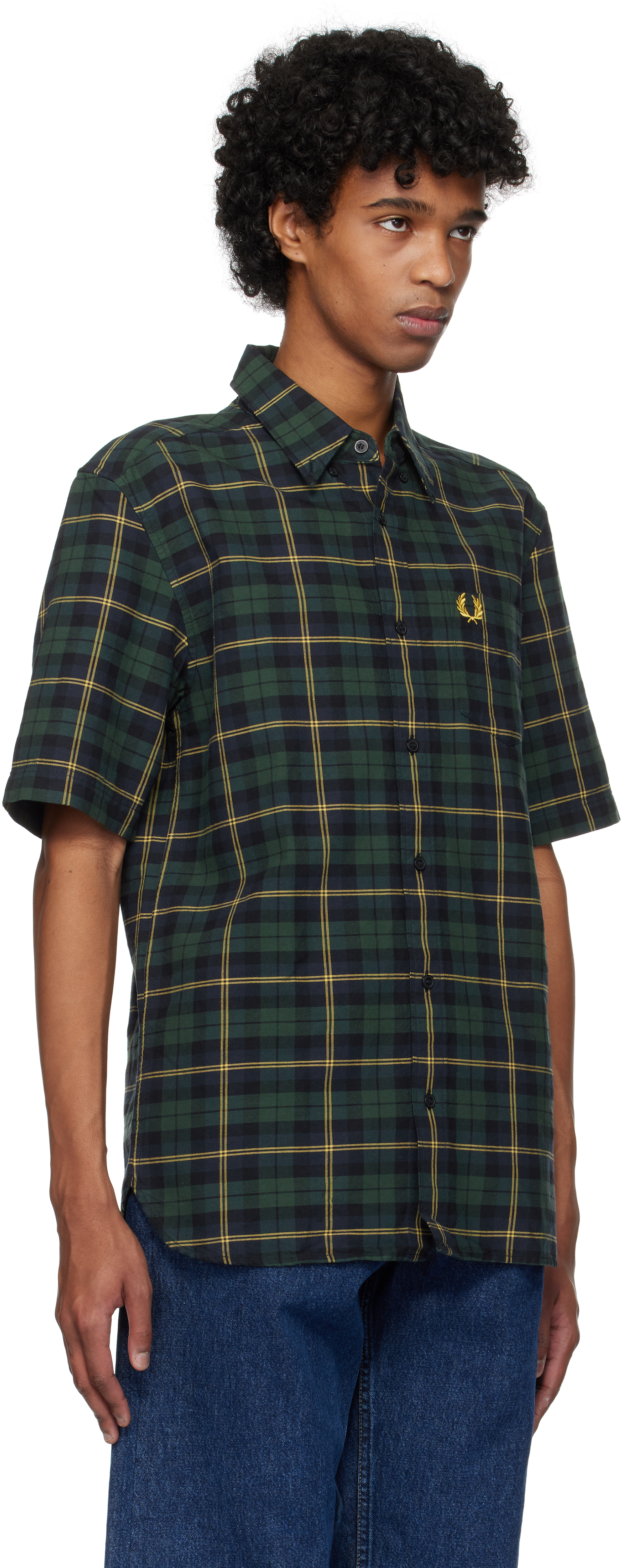 Fred Perry Navy & Green Oxford Tartan Shirt In 608