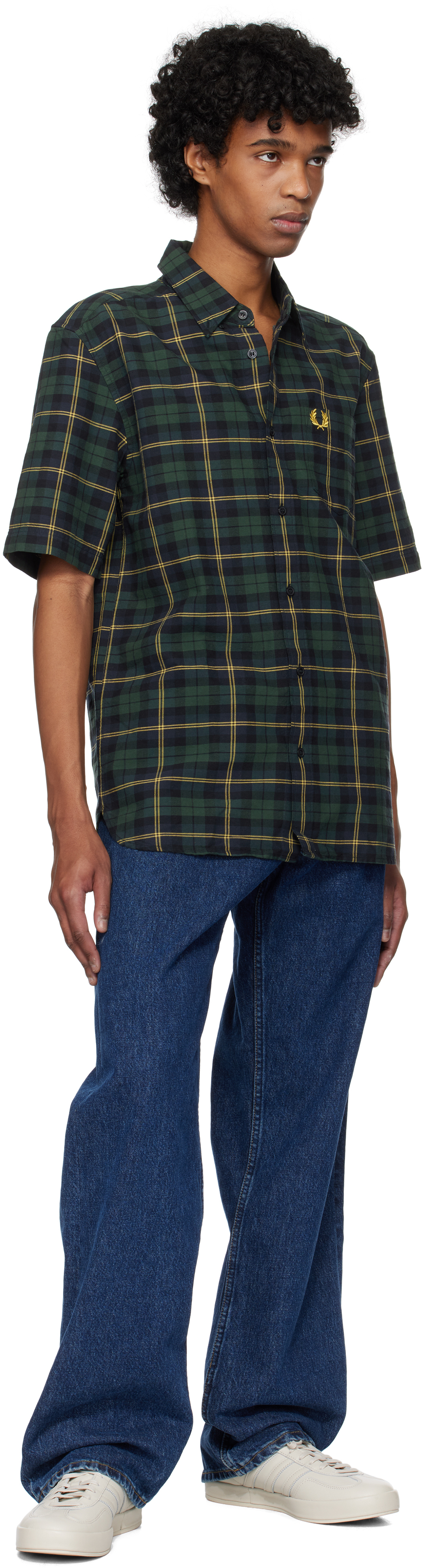 Fred Perry Navy & Green Oxford Tartan Shirt In 608