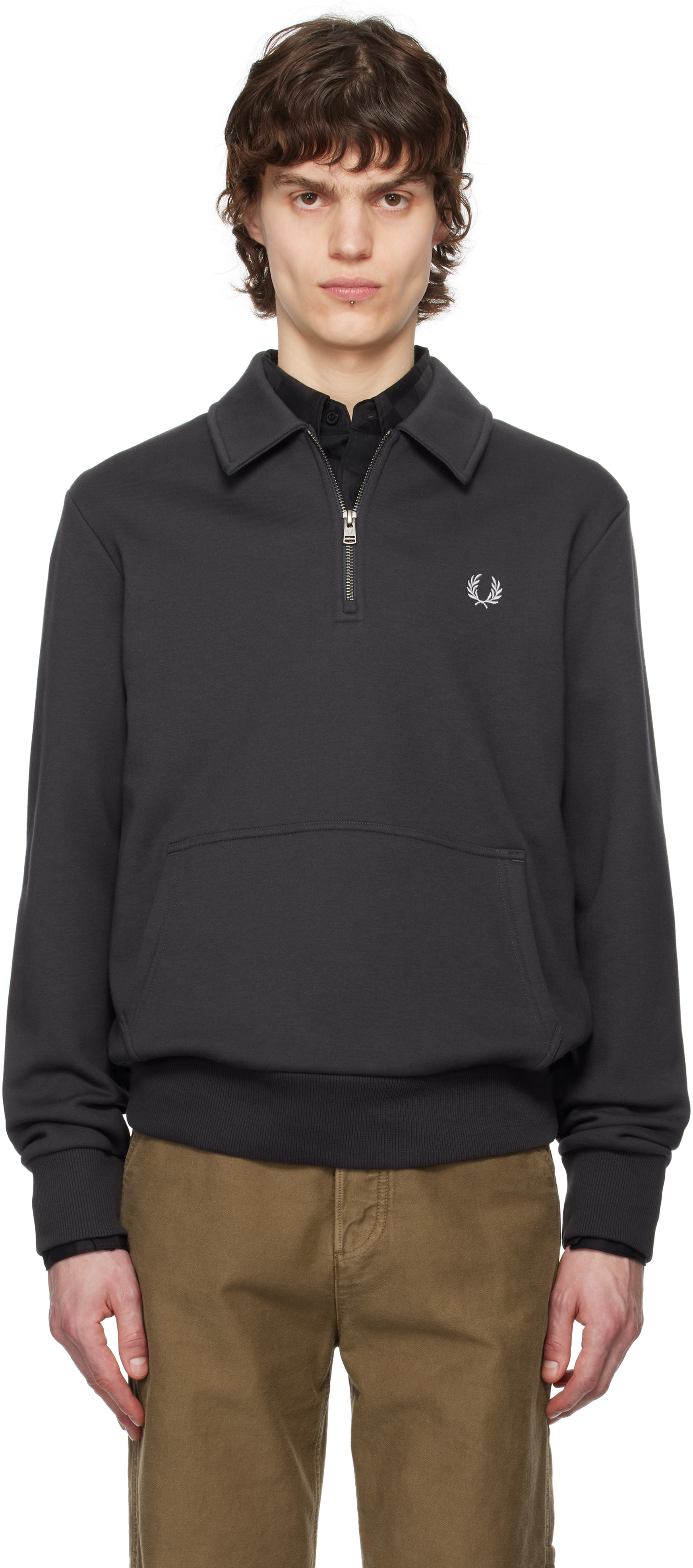 Gray Half-Zip Fleece Back Sweatshirt