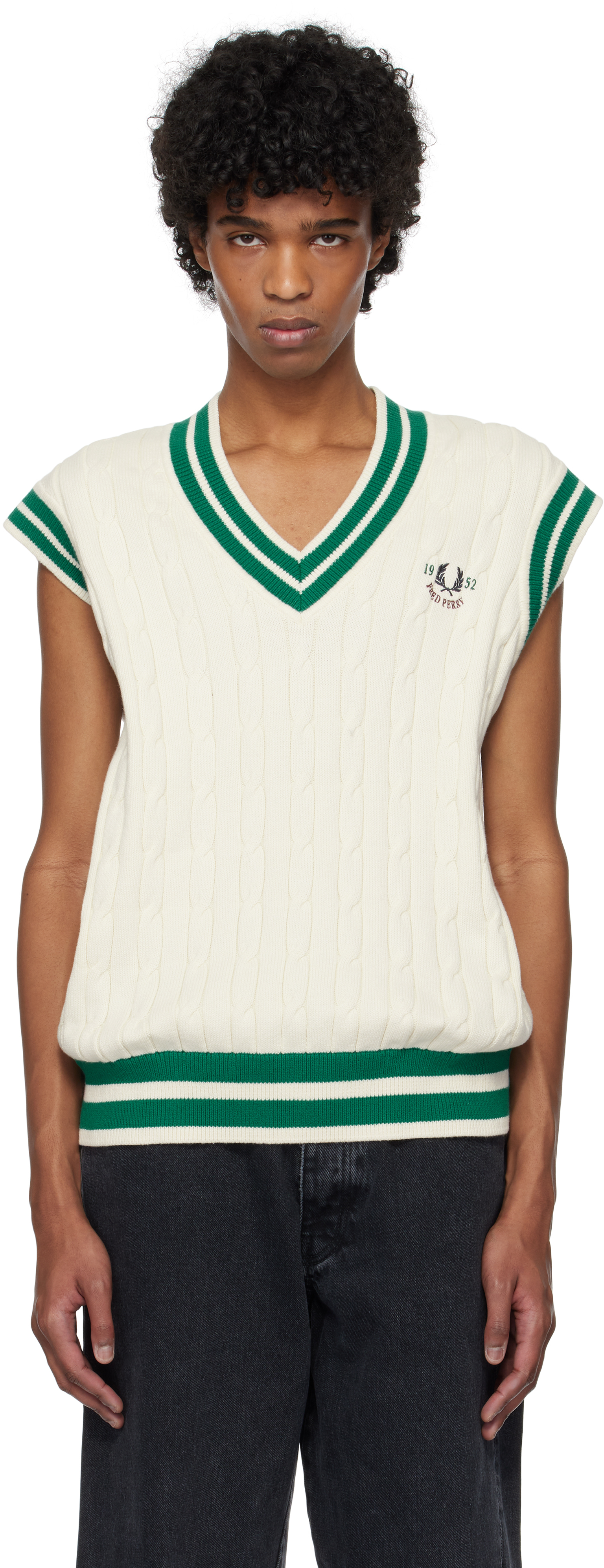Off-White Cable Knit Tennis Vest by Fred Perry on Sale