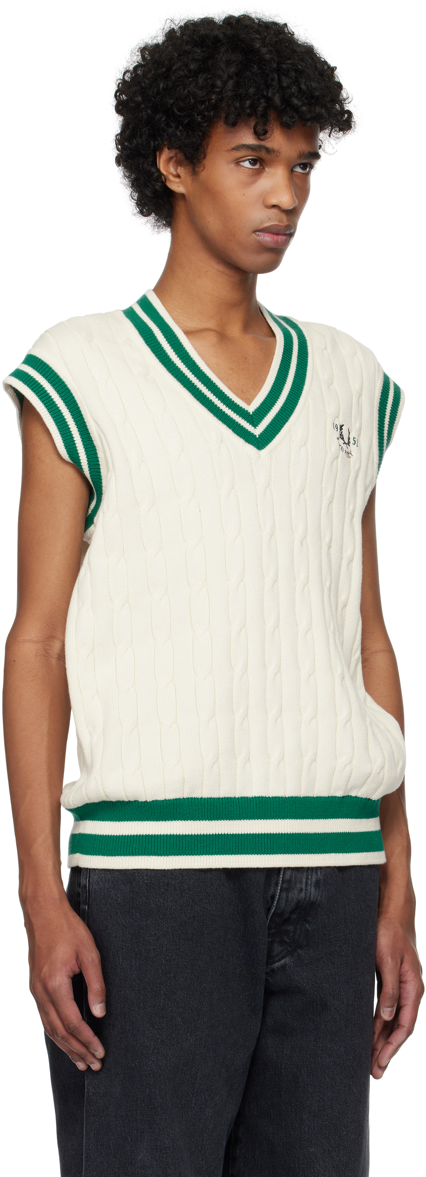 Fred Perry Cotton-blend Cable-knit Sweater Vest In 560