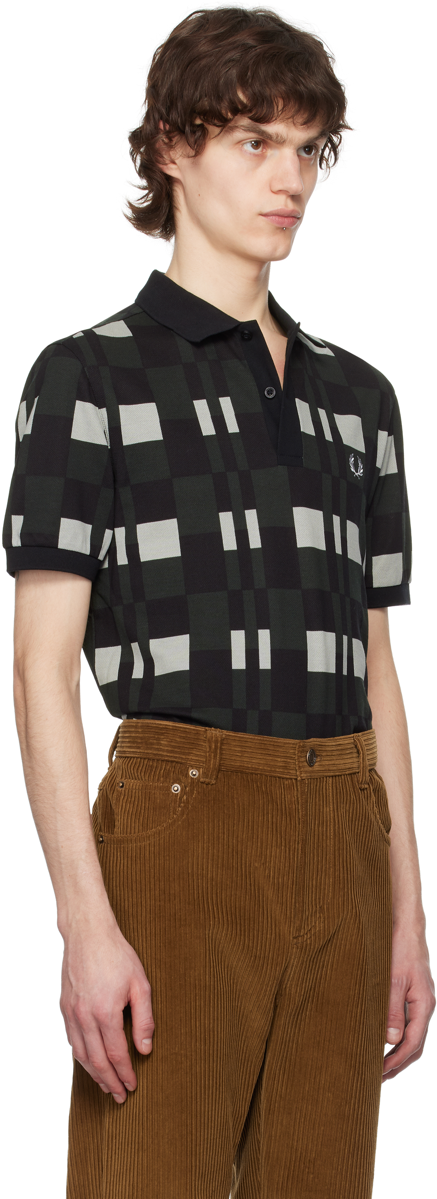 Fred Perry Checkerboard Polo T Shirt Black In 181