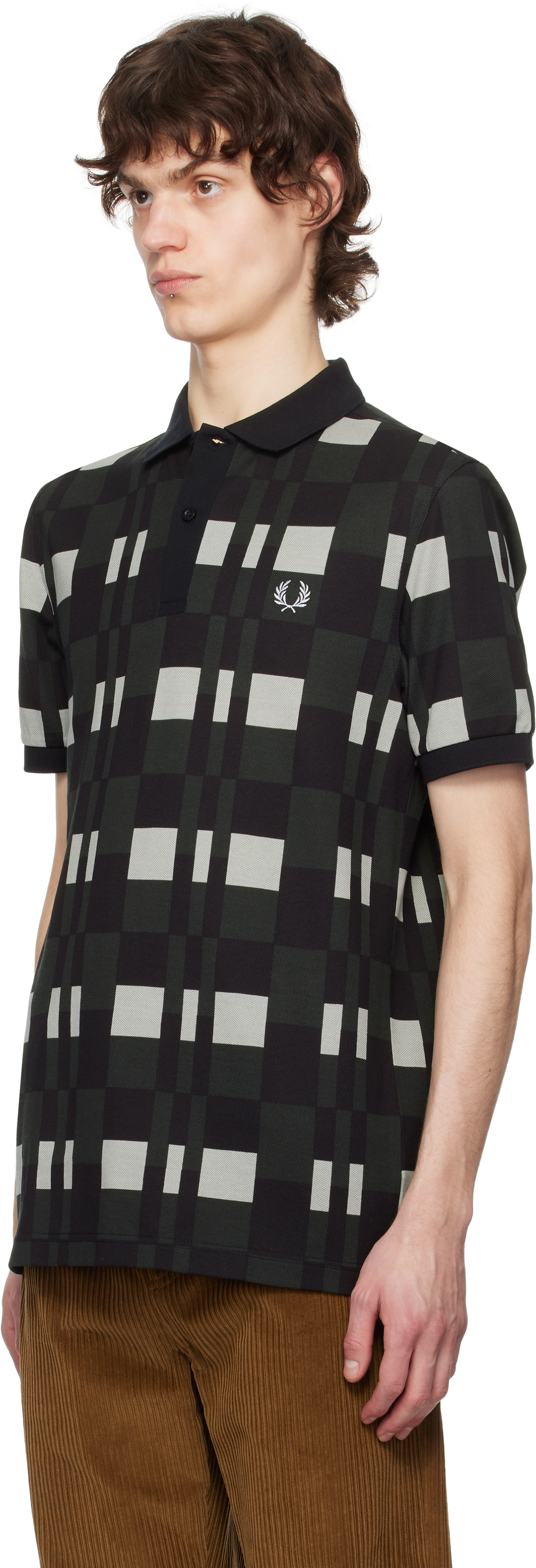 Fred Perry Checkerboard Polo T Shirt Black In 181