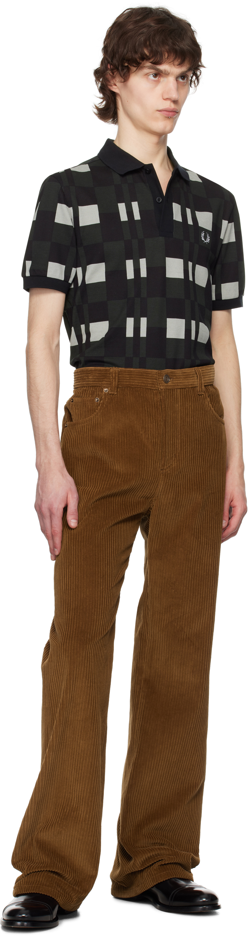 Fred Perry Checkerboard Polo T Shirt Black In 181