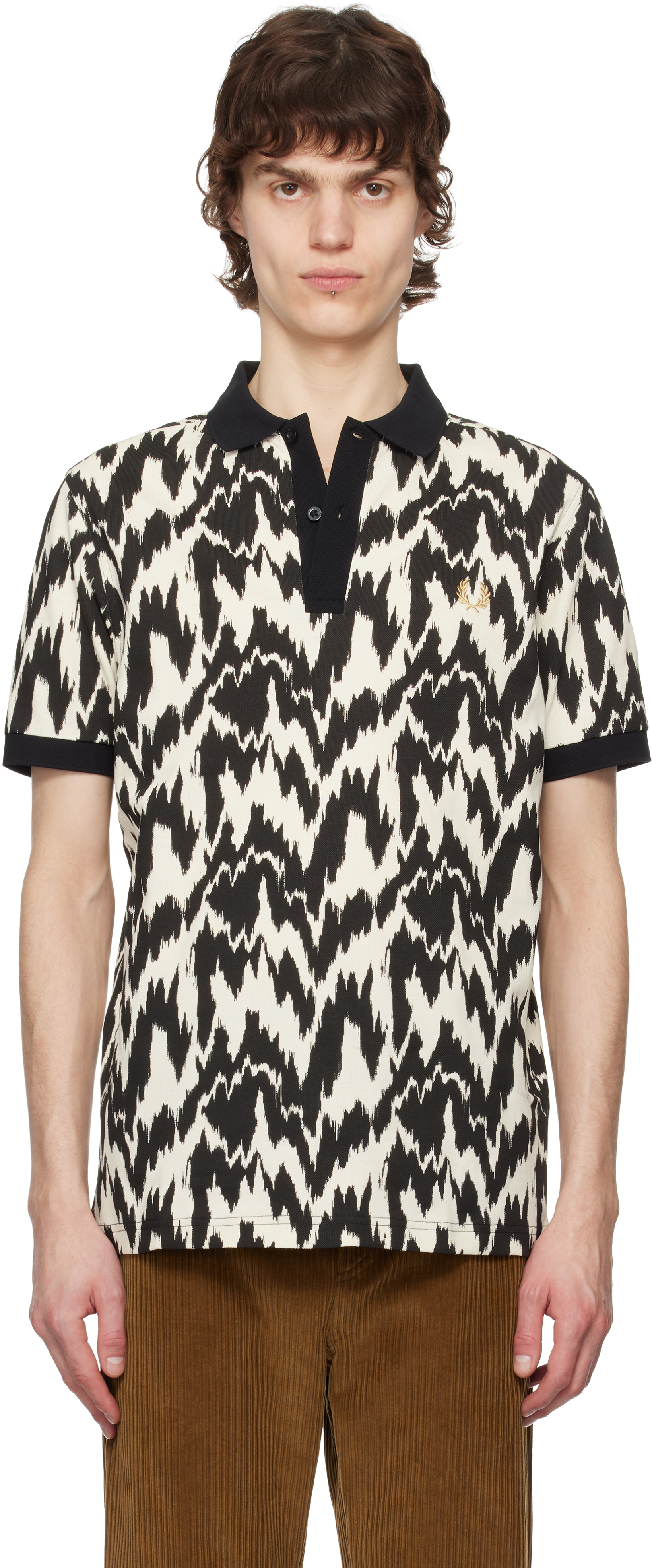 Black 
Beige Animal Print Polo