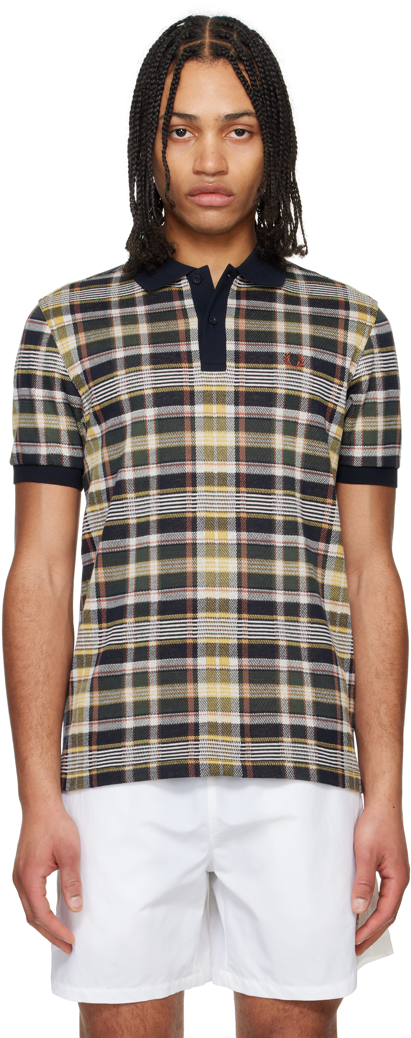 Fred Perry: Navy Madras Polo | SSENSE