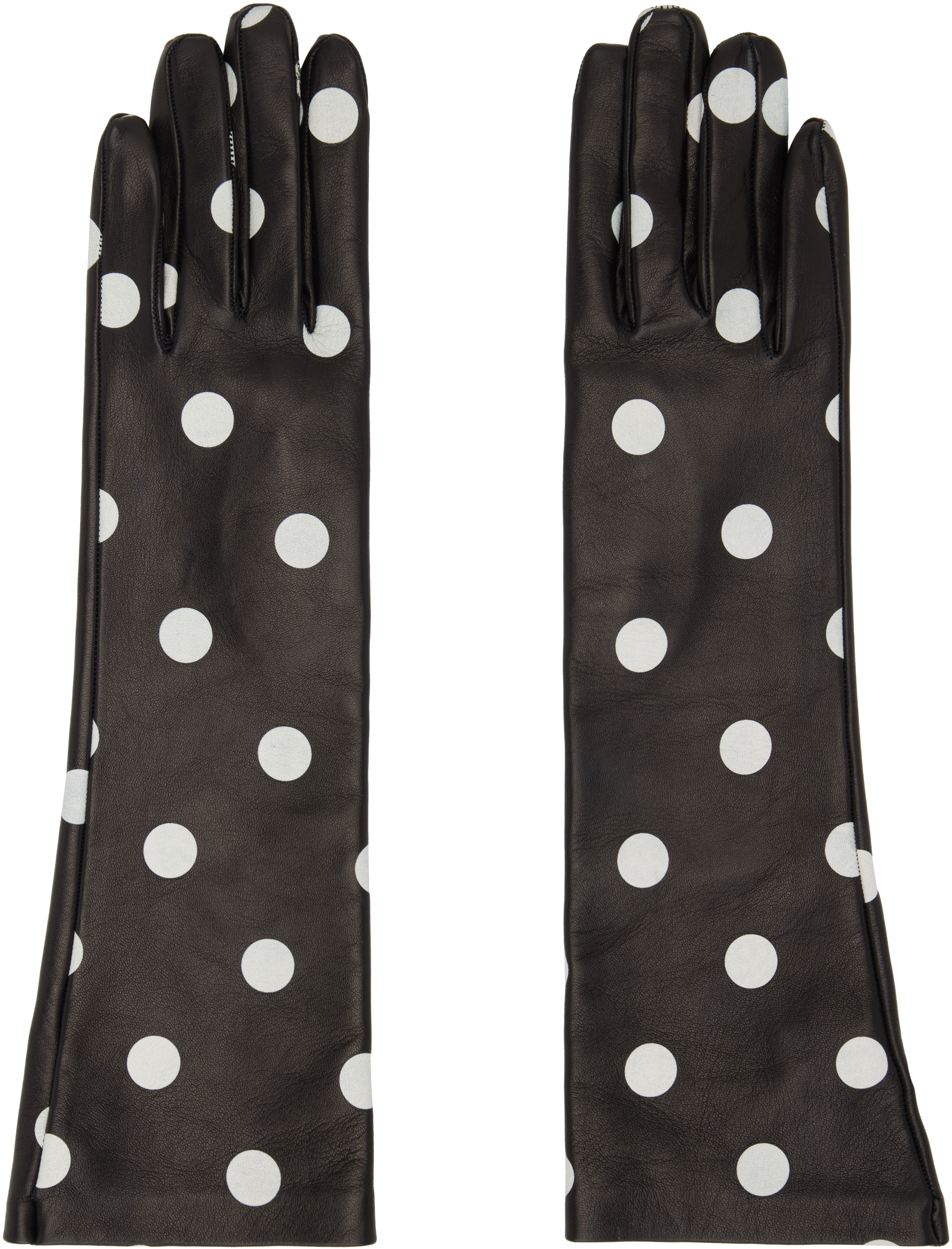 Black & Off-White Short Leather Gloves
