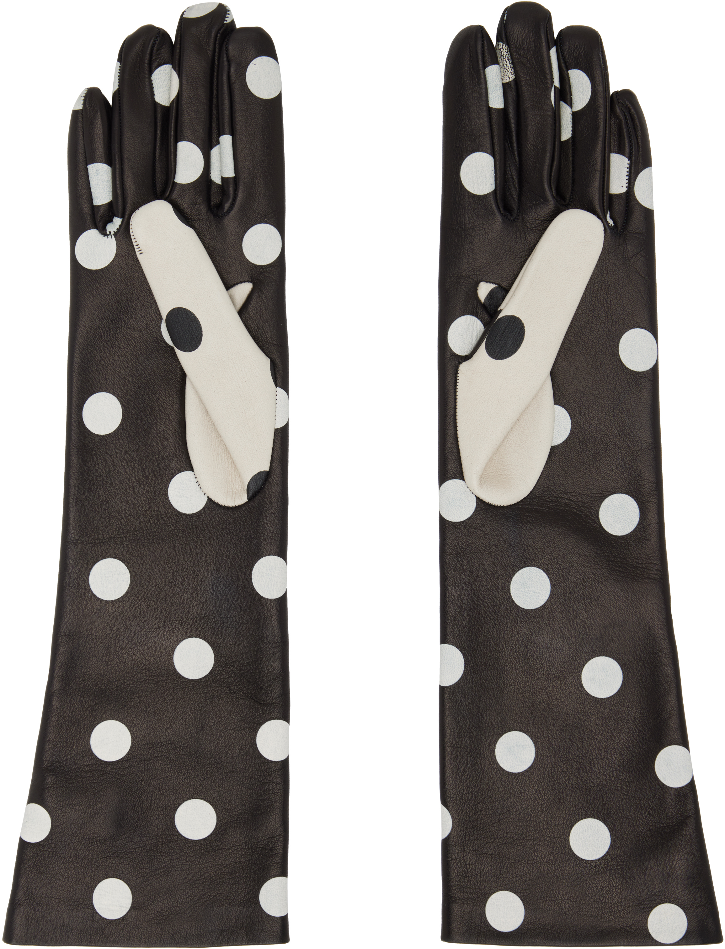 Moschino Black & Off-white Short Leather Gloves In Multi Black