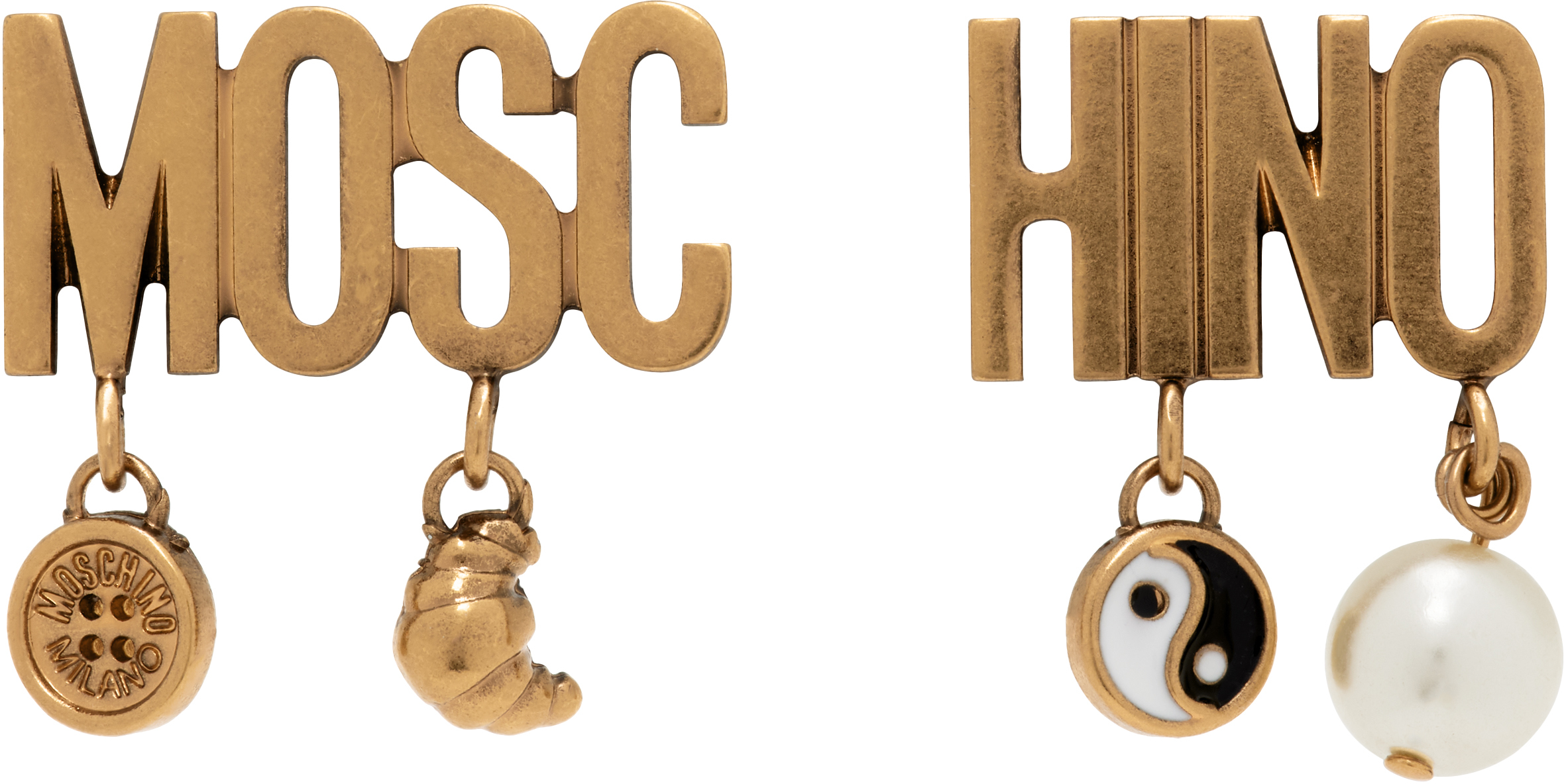 【関税込み】Moschino ゴールド レタリング ドロップイヤリング Moschinoのゴールド レタリング ドロップイヤリングがセール中