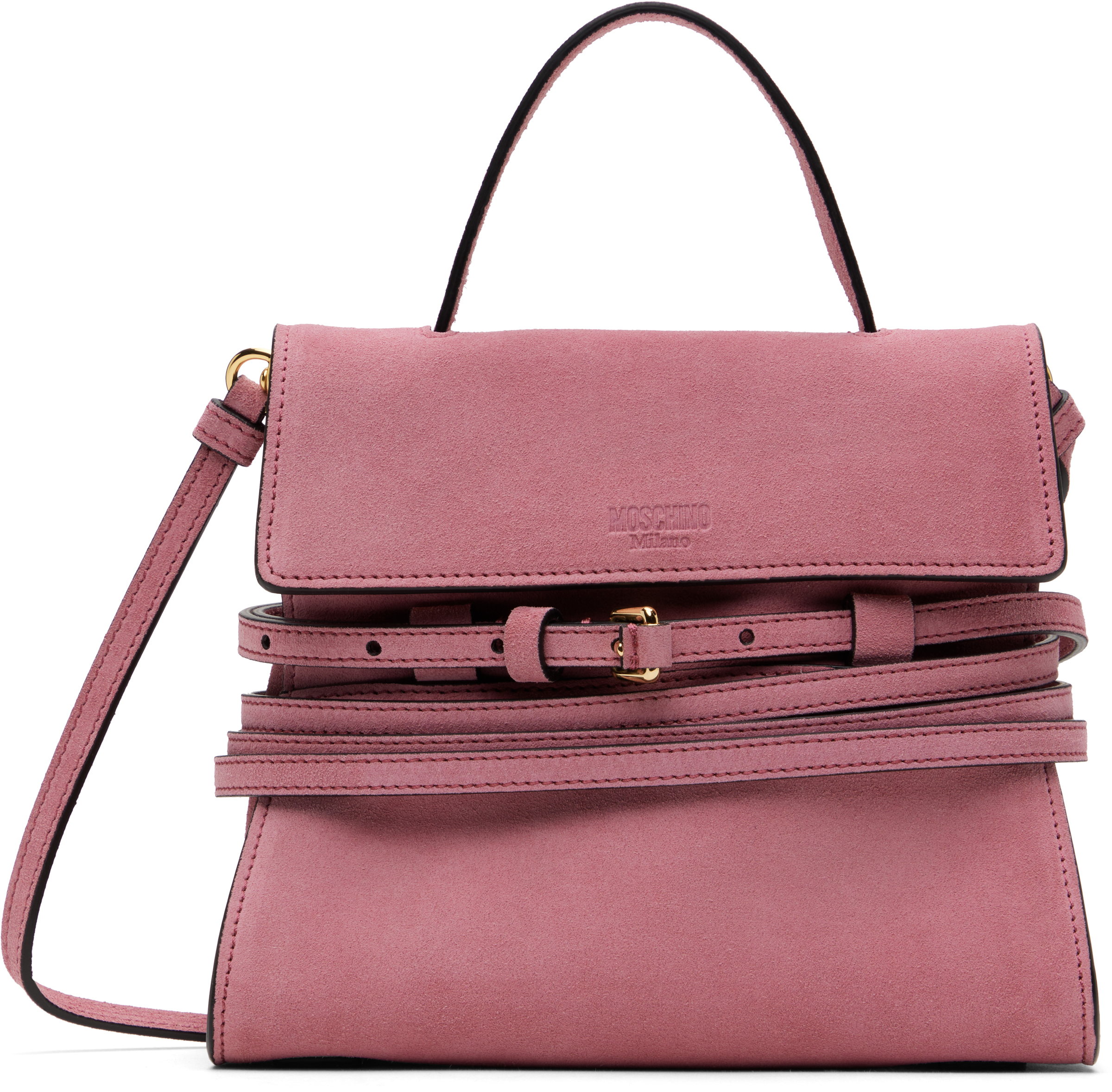 Pink 'Moschino Tie Me' Small Suede Bag