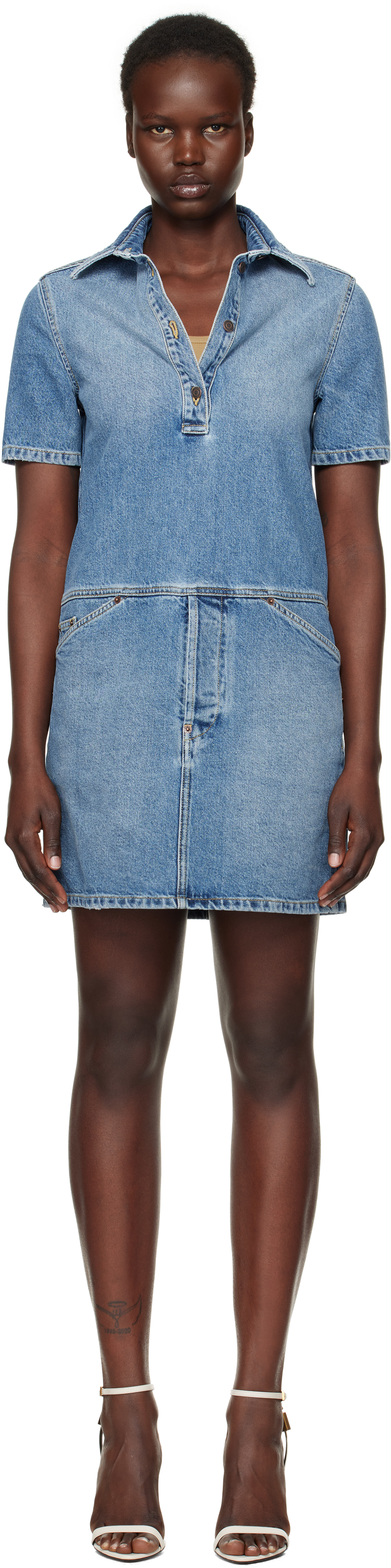 Blue Laurel Crown Emblem Denim Minidress