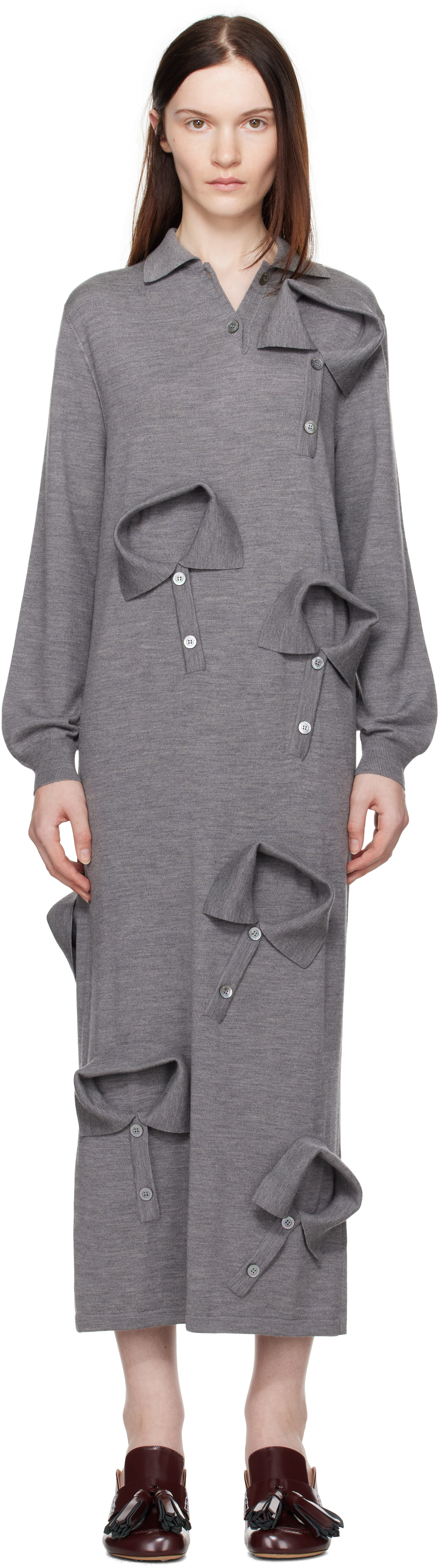 Gray Multi Collars Knitted Maxi Dress by Moschino on Sale