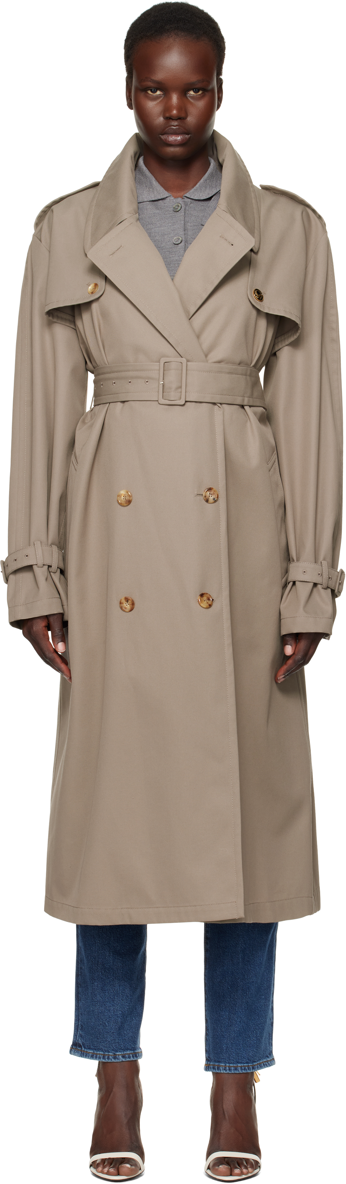 Taupe Gabardine Tailored Twist Trench Coat