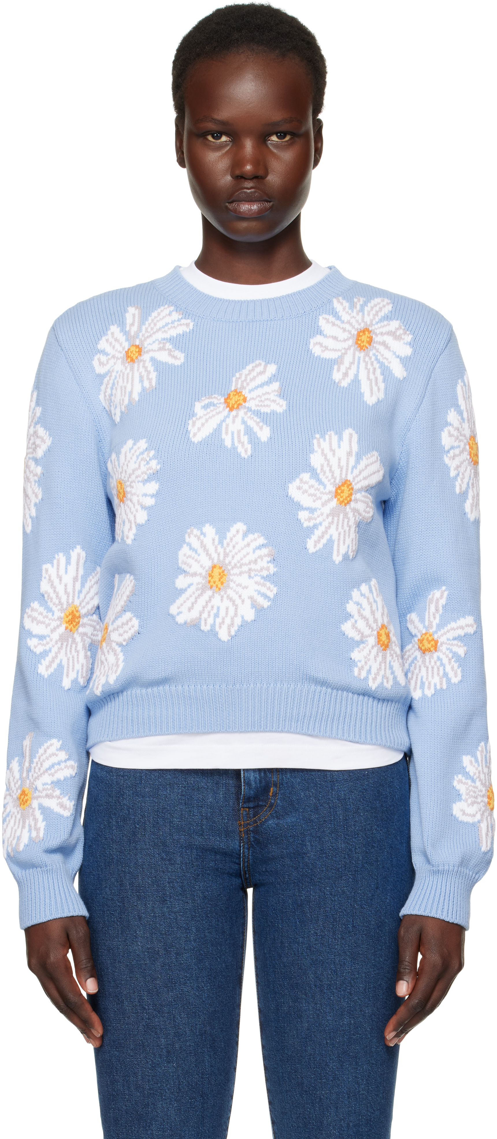 Blue All Over Daisy Print Sweater