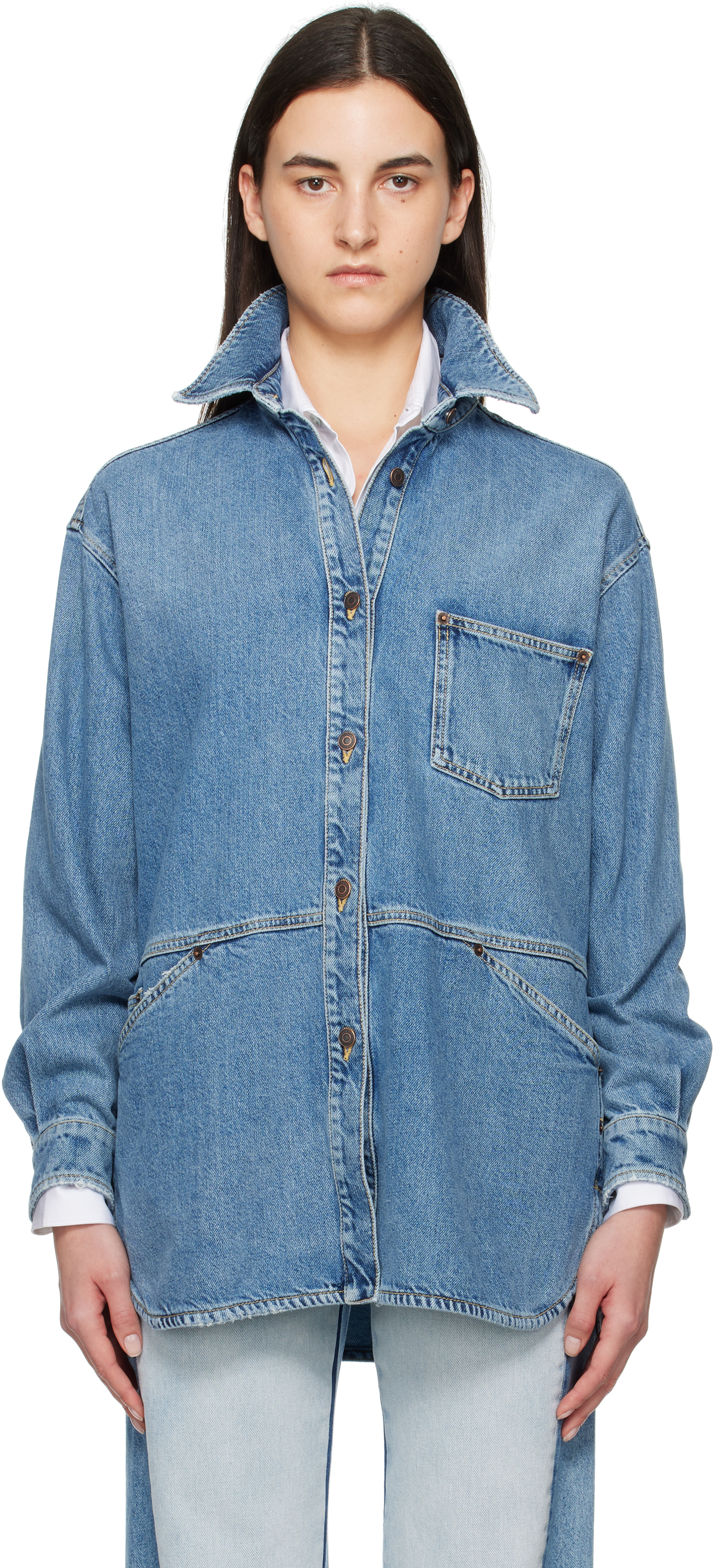 Blue Laurel Crown Emblem Denim Shirt