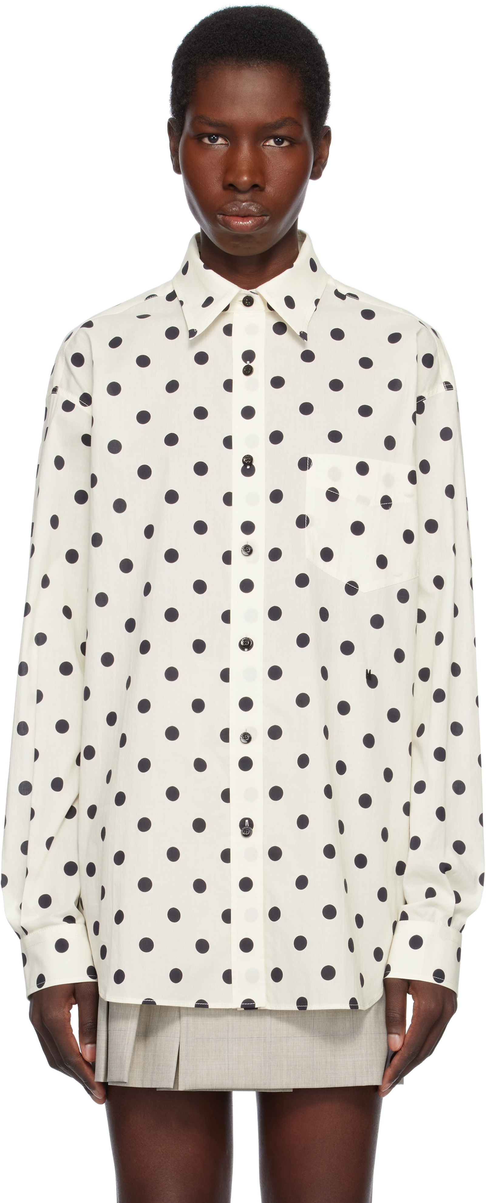 売れ筋商品|||モスキーノ シャツ レディース トップス BIRO POLKA DOTS - Button-down blouse - fantasia bianco Off-White Allover Polka Dots Shirt by Moschino on Sale