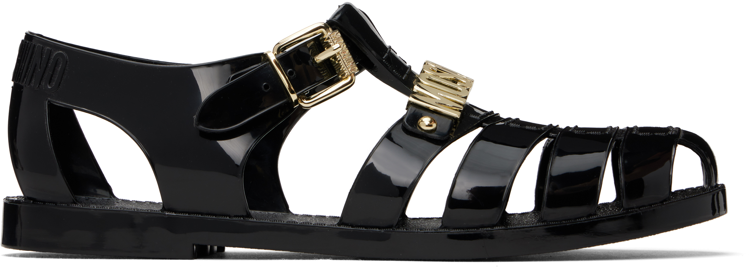 【MOSCHINO】レタリングロゴ ジェリー サンダル ブラック Moschinoのブラック レタリングロゴ ジェリーサンダルがセール中