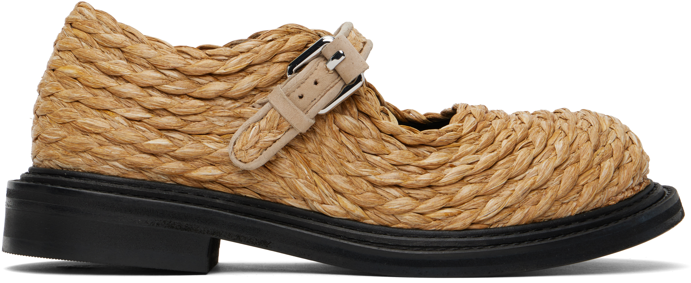 Beige Olivia Raffia Mary Jane Loafers by Moschino on Sale