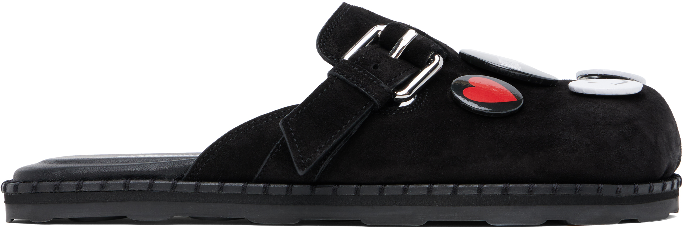 【関税込み】Moschino ブラック Cow Suede Sporty ミュール Black Cow Suede Sporty Mules by Moschino on Sale