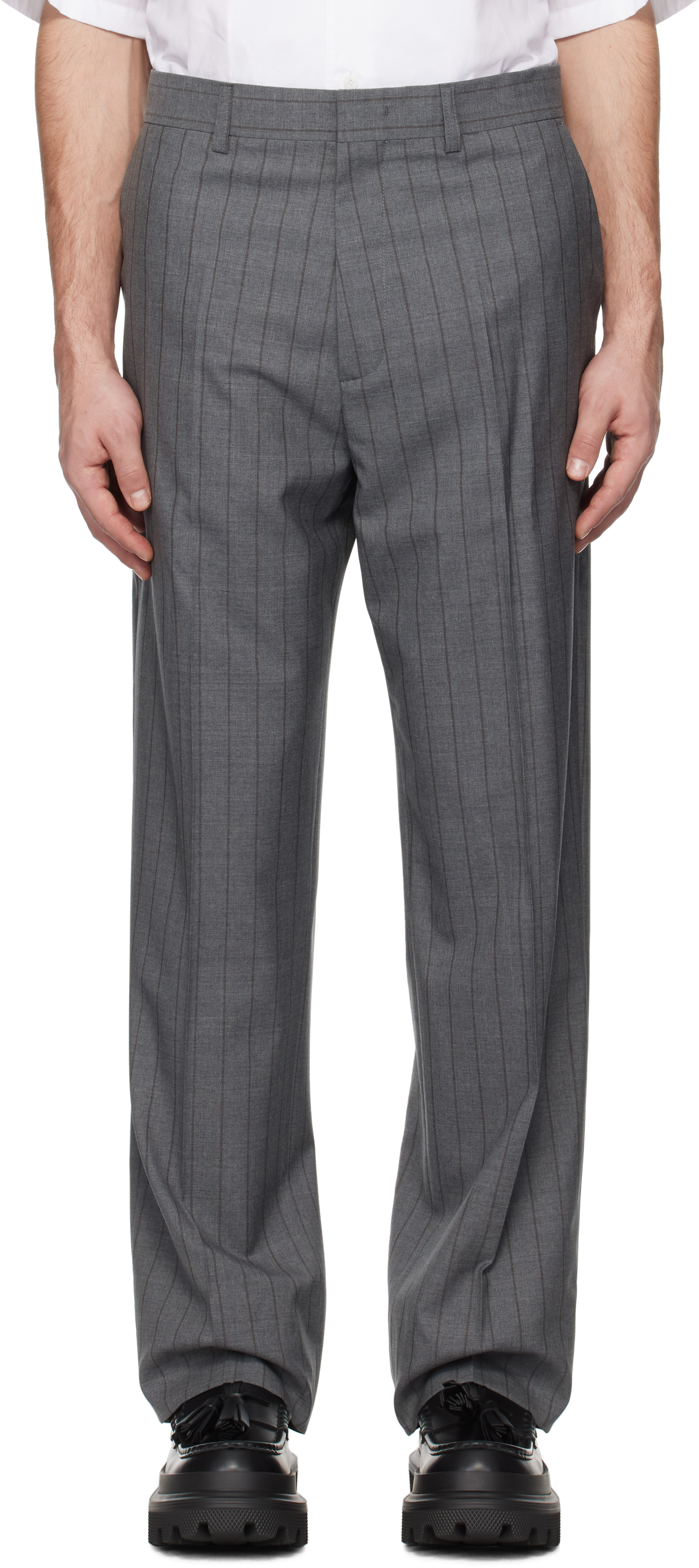 Gray Wool Pinstripe Trousers