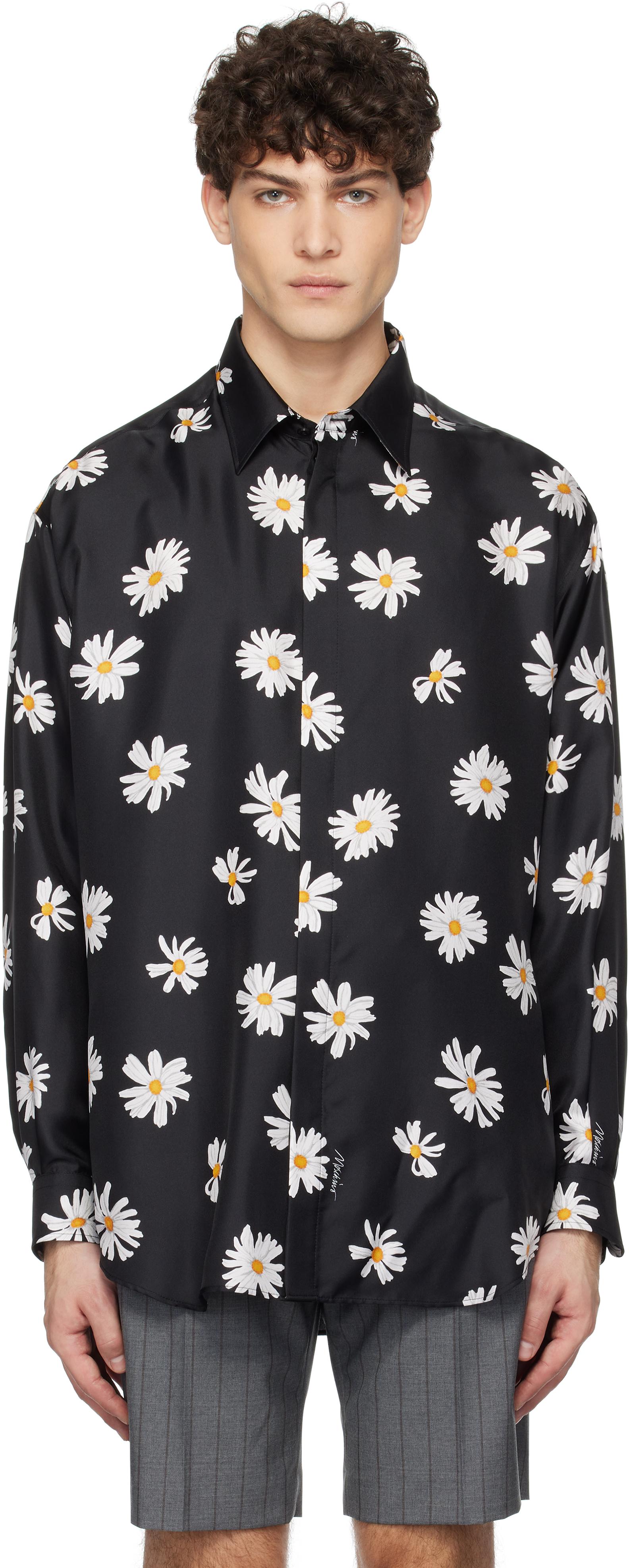 Black Twill Allover Daisy Shirt