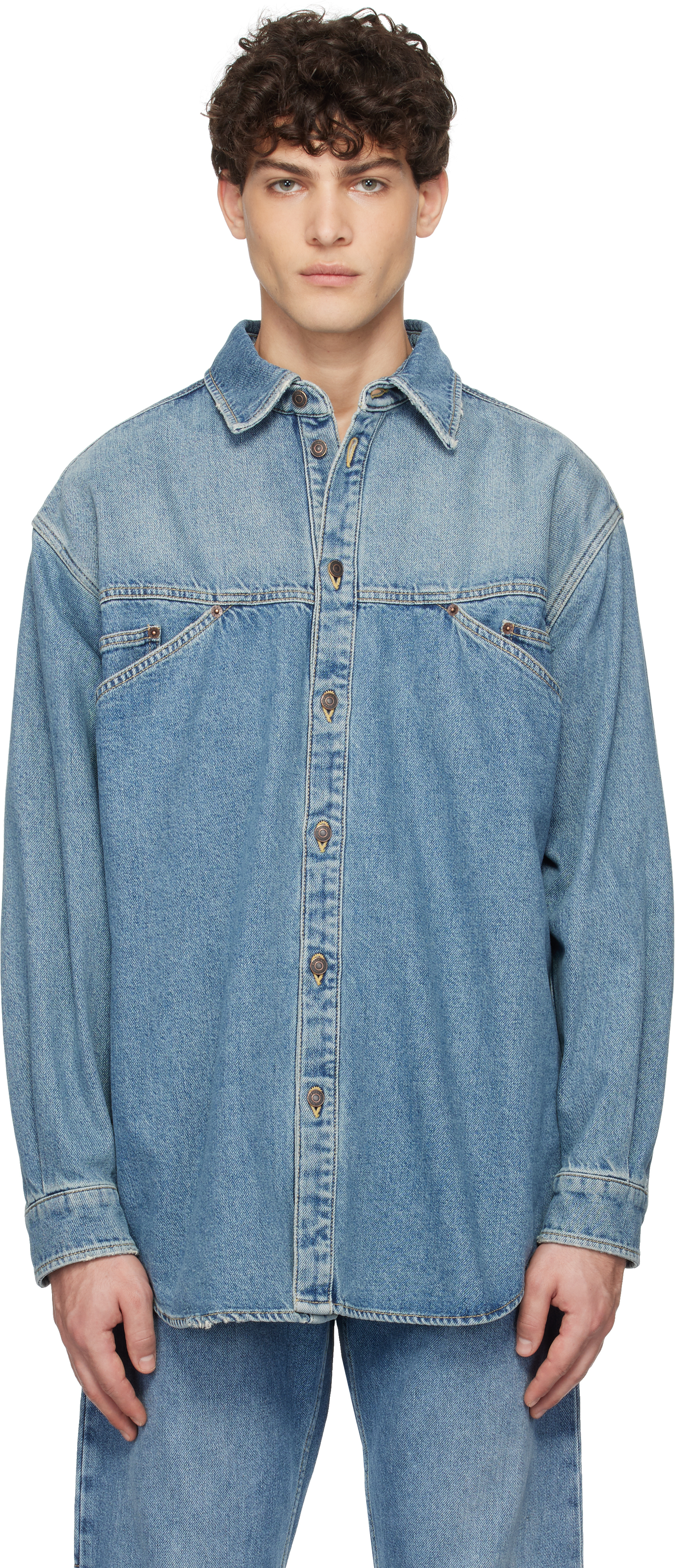 Blue Laurel Crown Emblem Denim Shirt