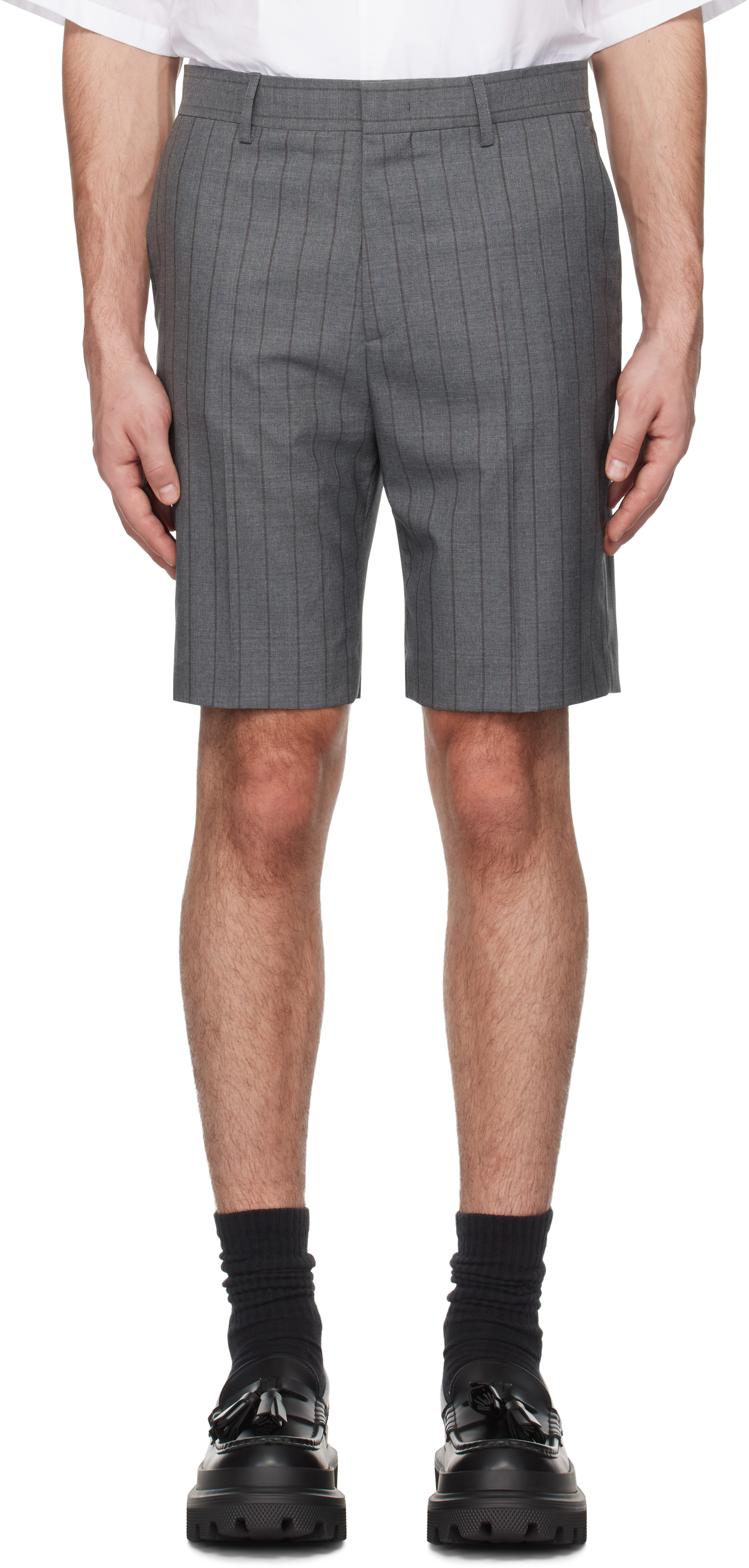 Gray Wool Pinstripe Shorts