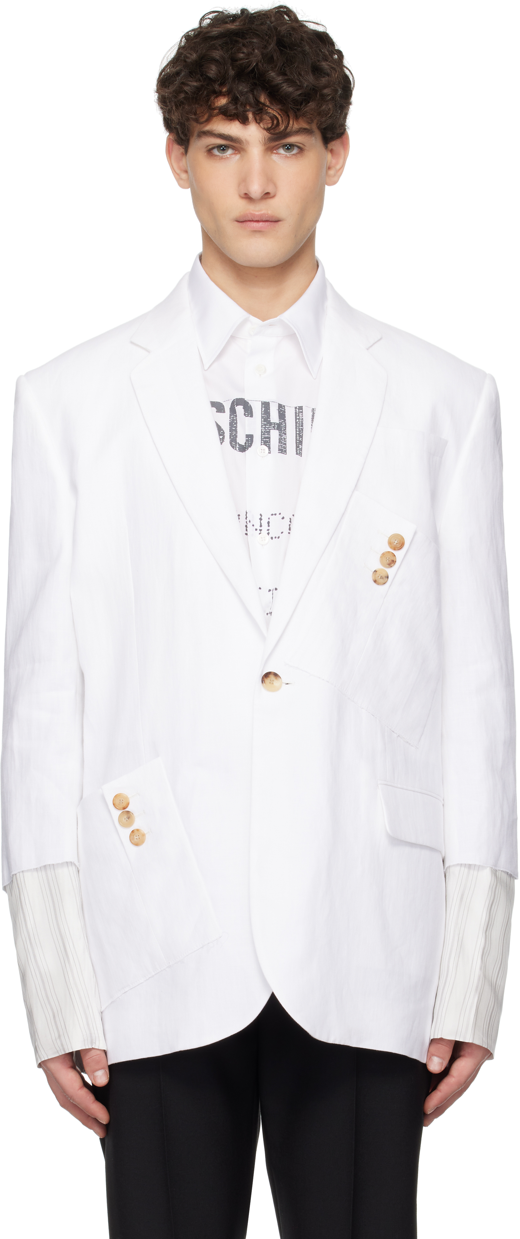Moschino: ホワイト Cuff Details テーラードジャケット Moschino: ホワイト Cuff Details テーラードジャケット