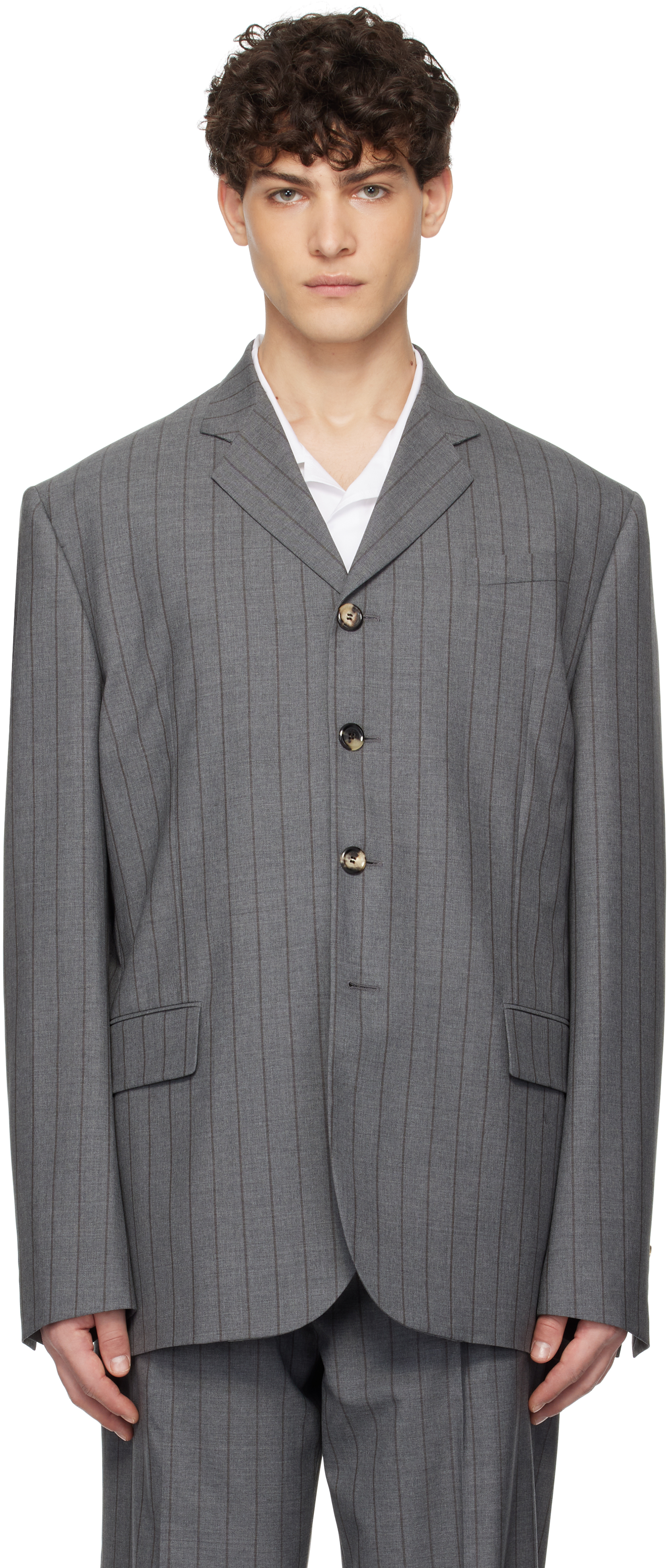 Gray Wool Pinstripe Blazer