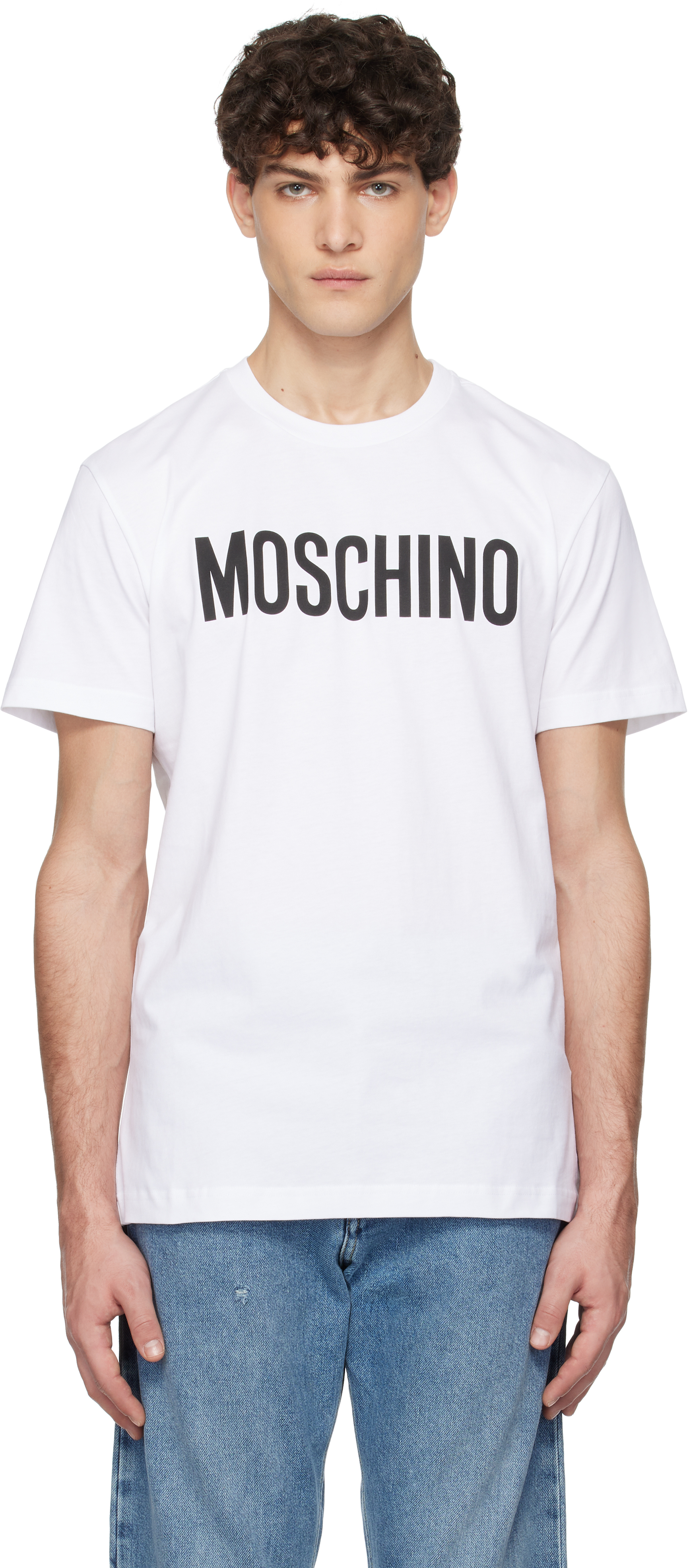 White 'Moschino' Institutional T-shirt by Moschino on Sale