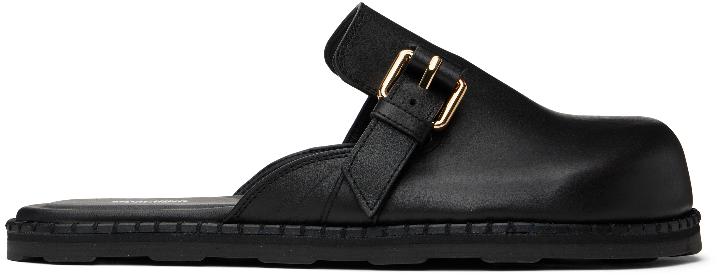 【Moschino】30mmレザーミュール Moschino Men's Calfskin Leather Logo Mules | Neiman Marcus