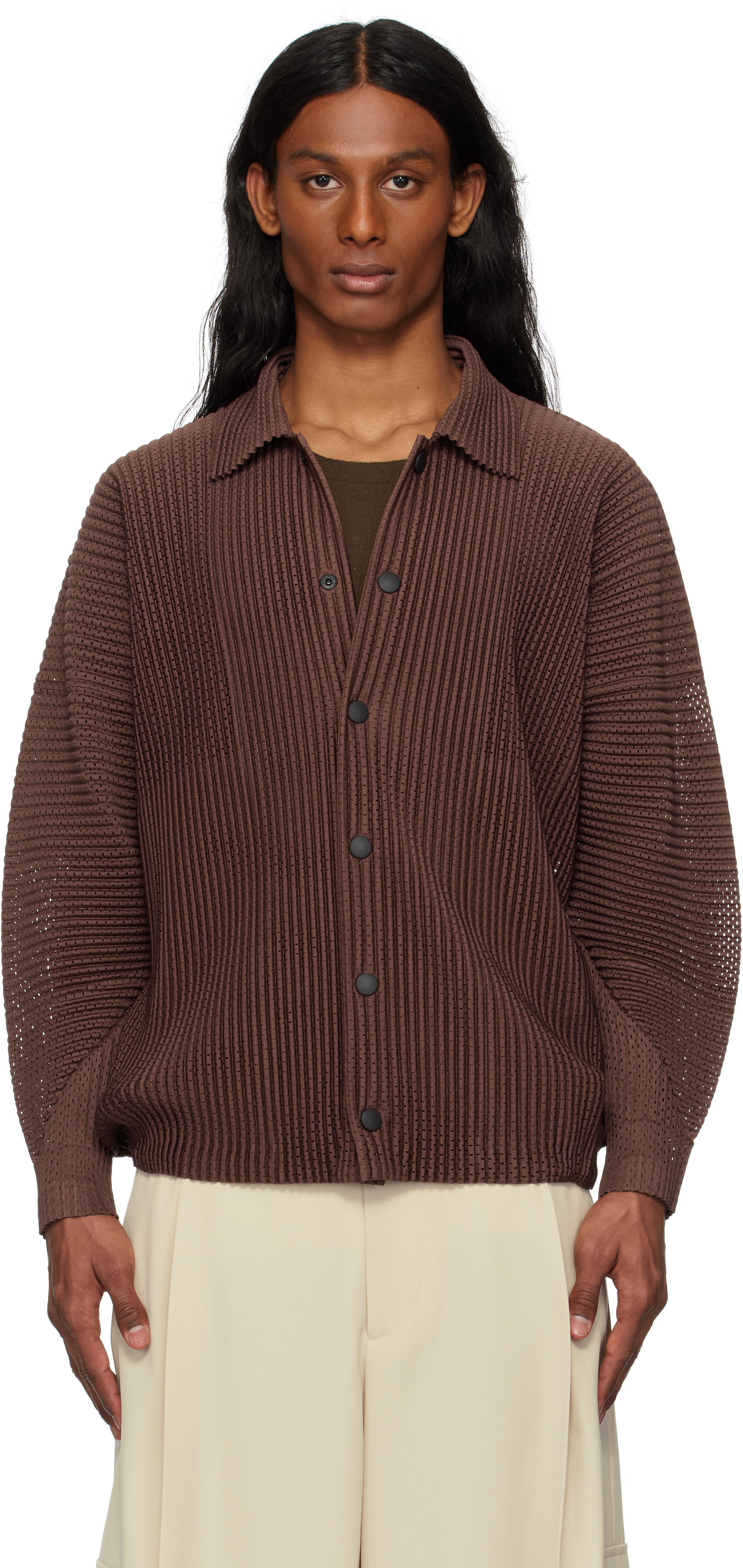 ISSEY MIYAKE BROWN OUTER MESH JACKET