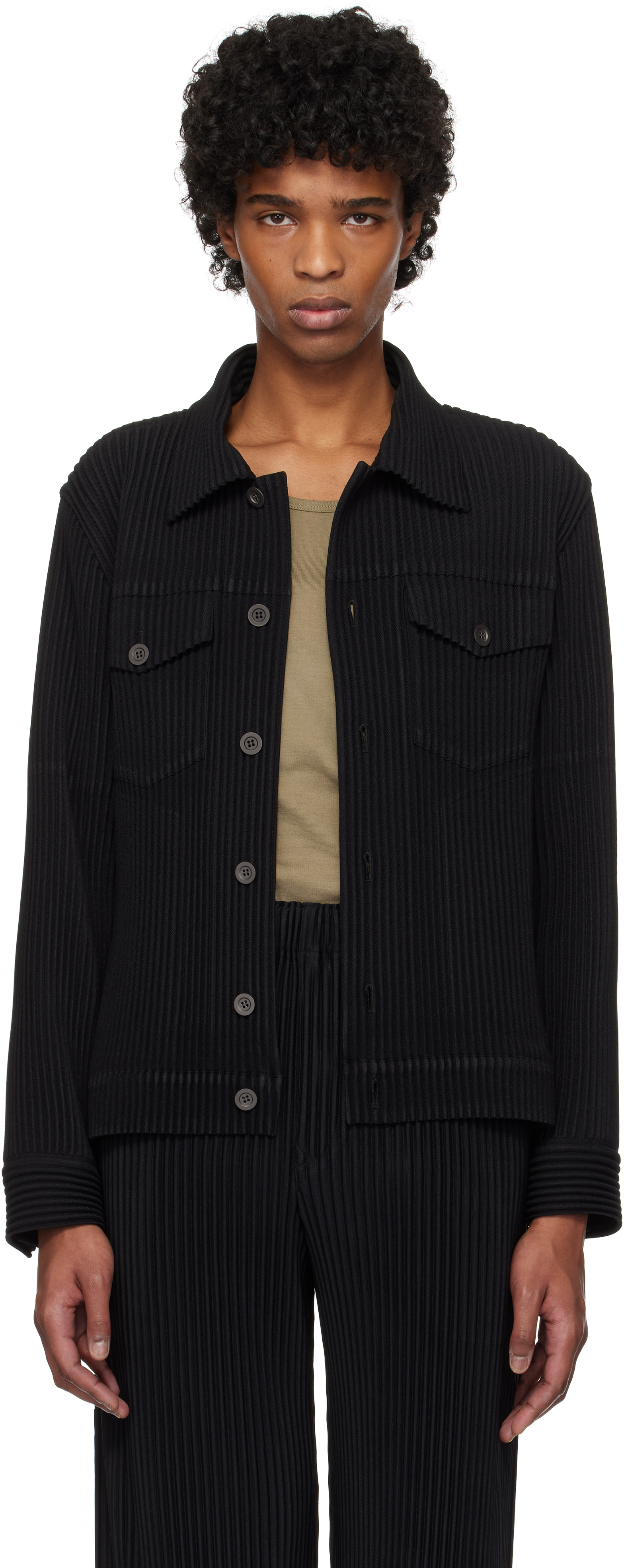 HOMME PLISSÉ ISSEY MIYAKE Khaki Wool Like Light Jacket