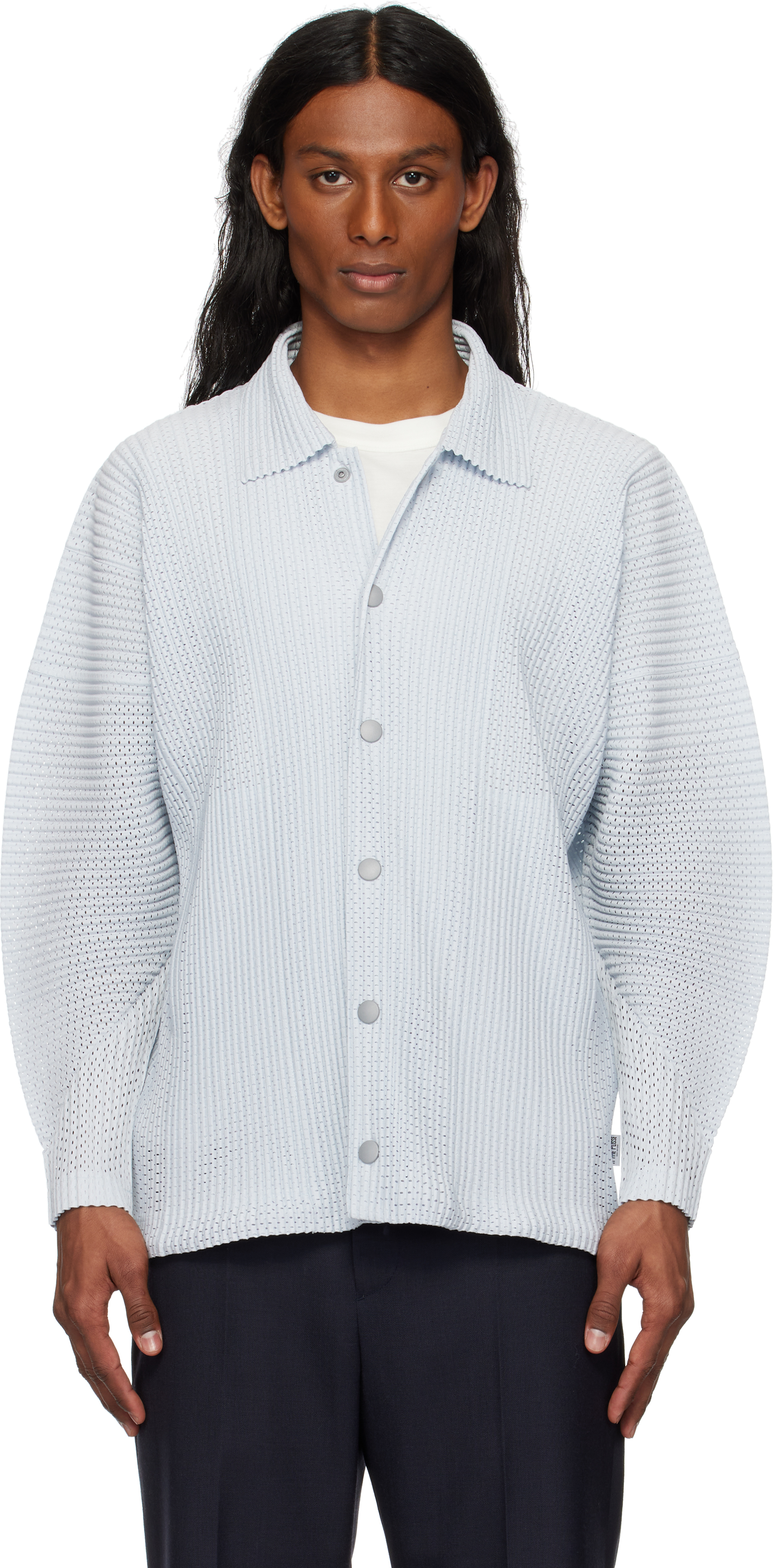 HOMME PLISSÉ ISSEY MIYAKE: Gray Outer Mesh Jacket | SSENSE HOMME PLISSÉ ISSEY MIYAKE: Gray Outer Mesh Jacket | SSENSE