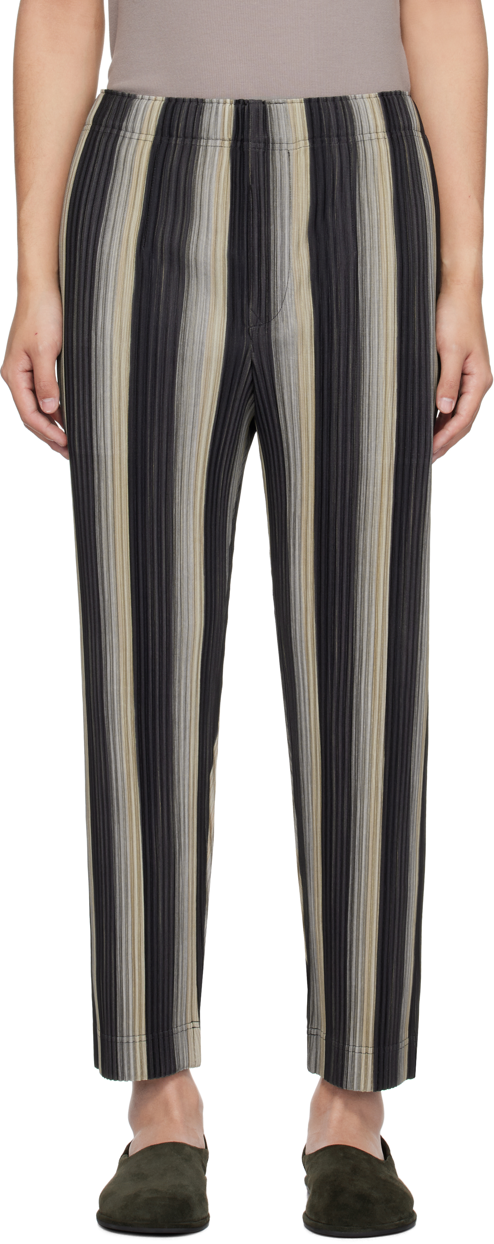 HOMME PLISSÉ ISSEY MIYAKE Black & Beige Ronan Bouroullec Edition RB_Stripes 2 Trousers