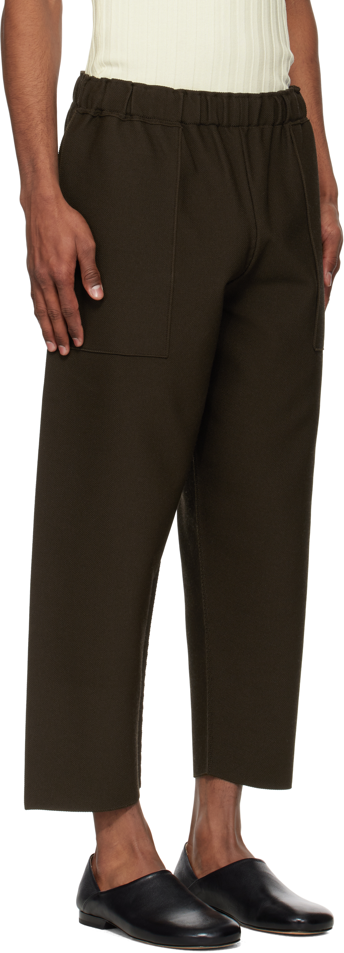 ISSEY MIYAKE BROWN INLAID KNIT SWEATPANTS