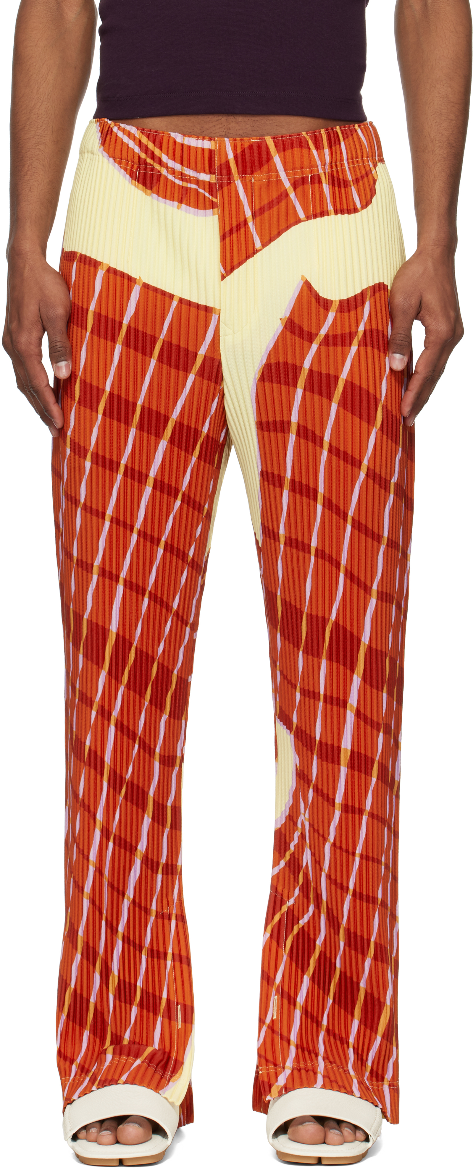 ISSEY MIYAKE YELLOW & ORANGE WINDSWEPT PLAID TROUSERS