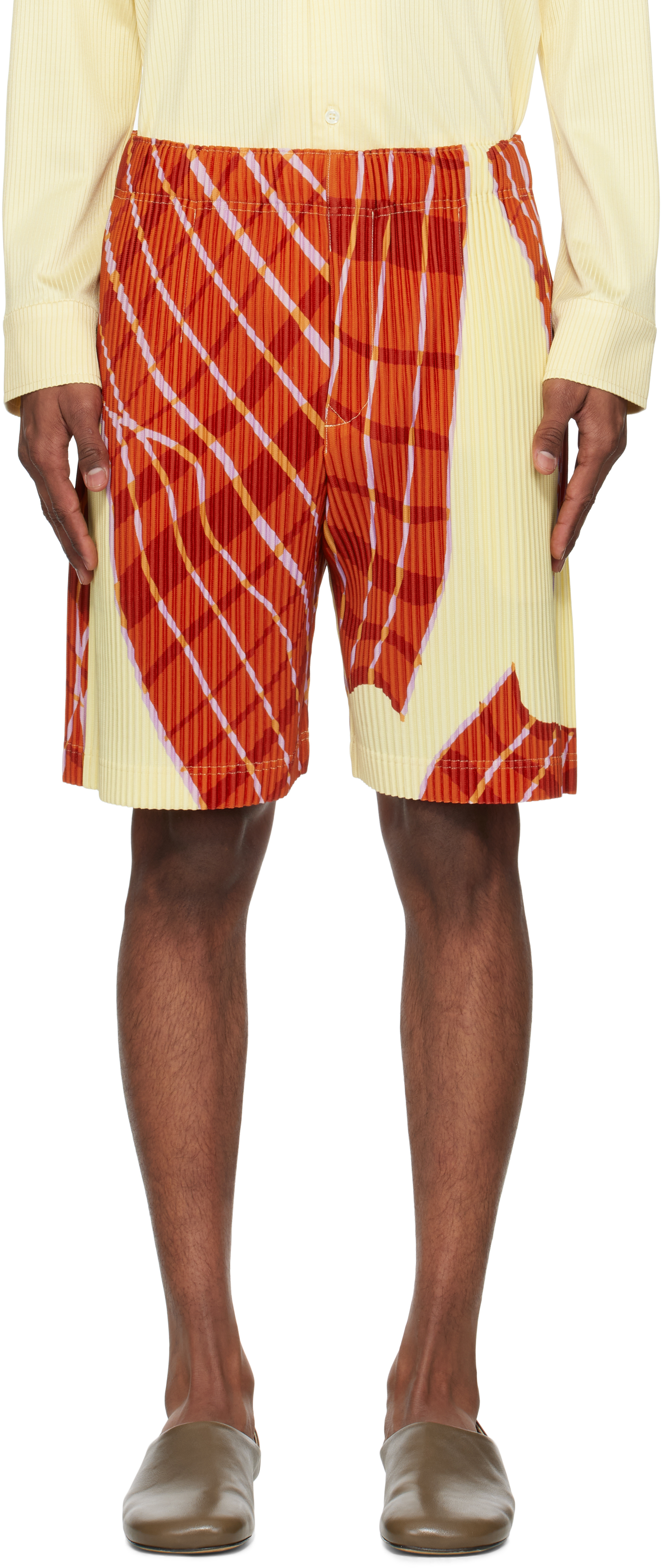 HOMME PLISSÉ ISSEY MIYAKE Yellow & Orange Windswept Plaid Shorts