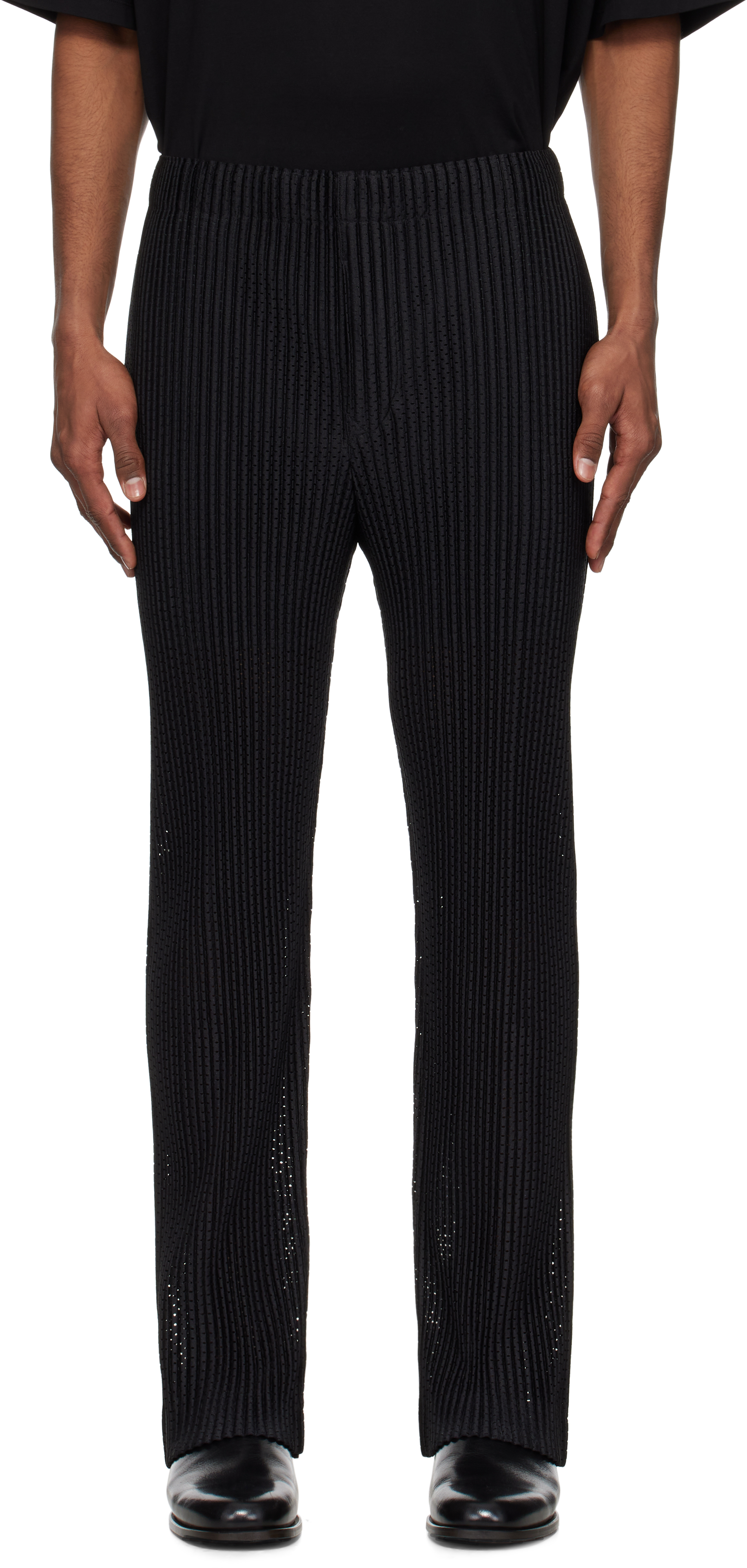 ISSEY MIYAKE BLACK OUTER MESH TROUSERS
