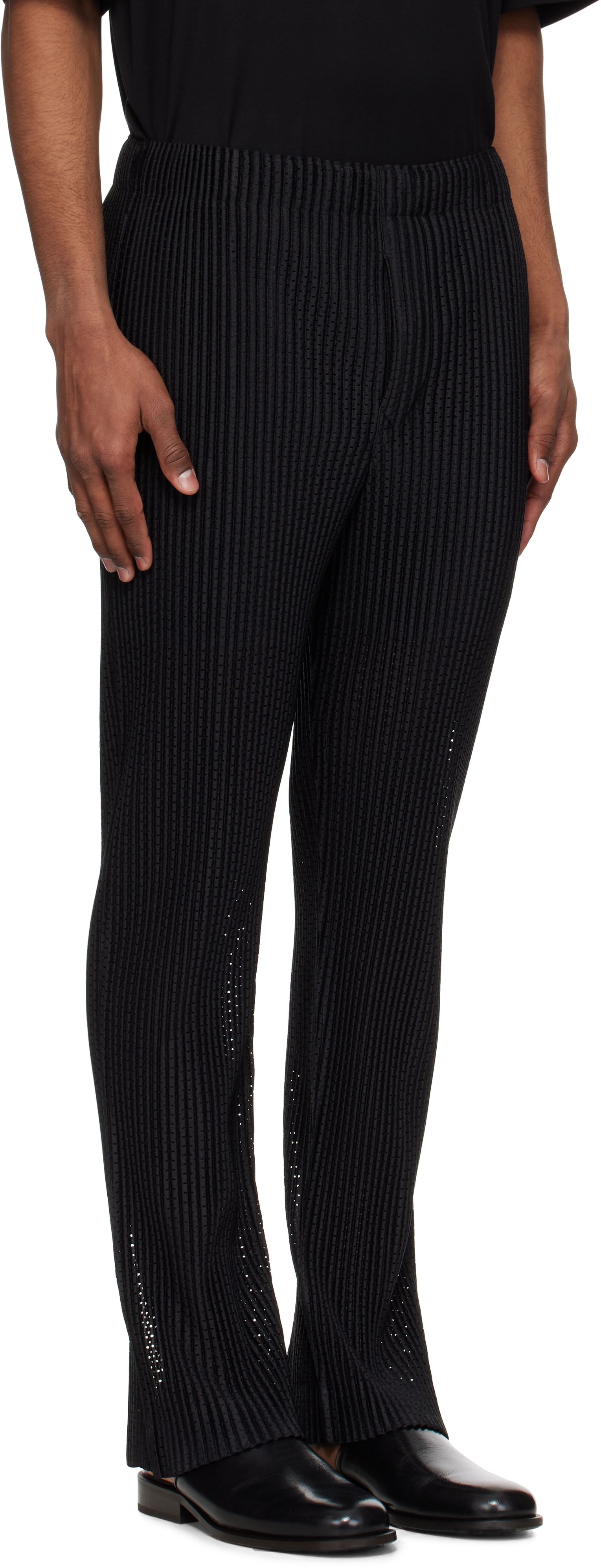 ISSEY MIYAKE BLACK OUTER MESH TROUSERS