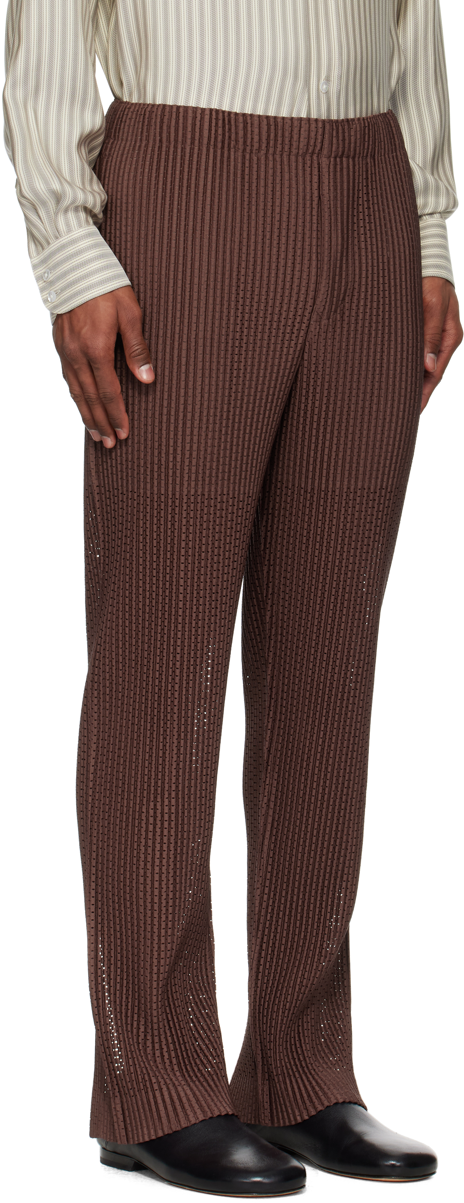 ISSEY MIYAKE BROWN OUTER MESH TROUSERS
