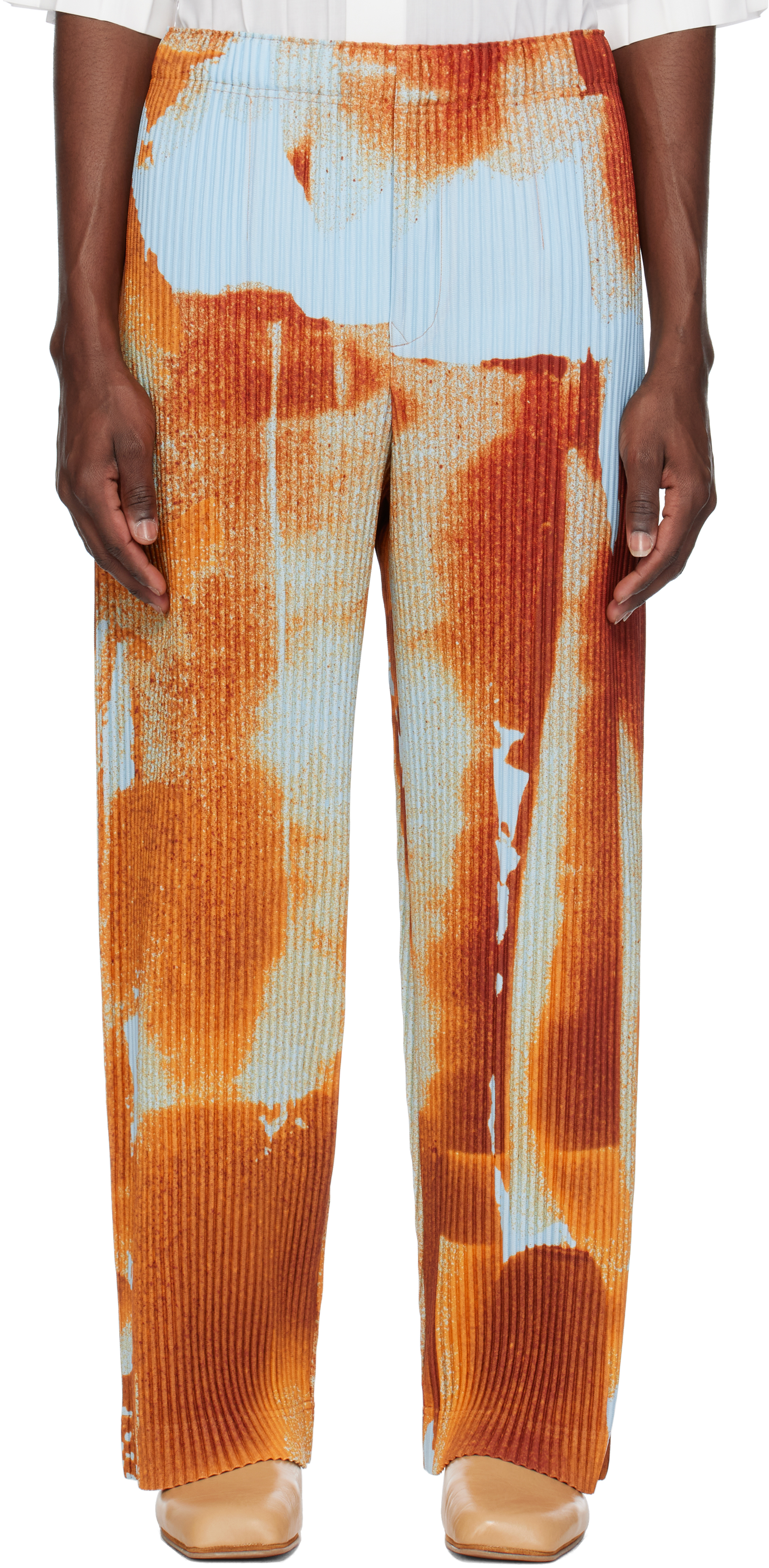 HOMME PLISSÉ ISSEY MIYAKE: Orange & Blue Wind Walk Trousers